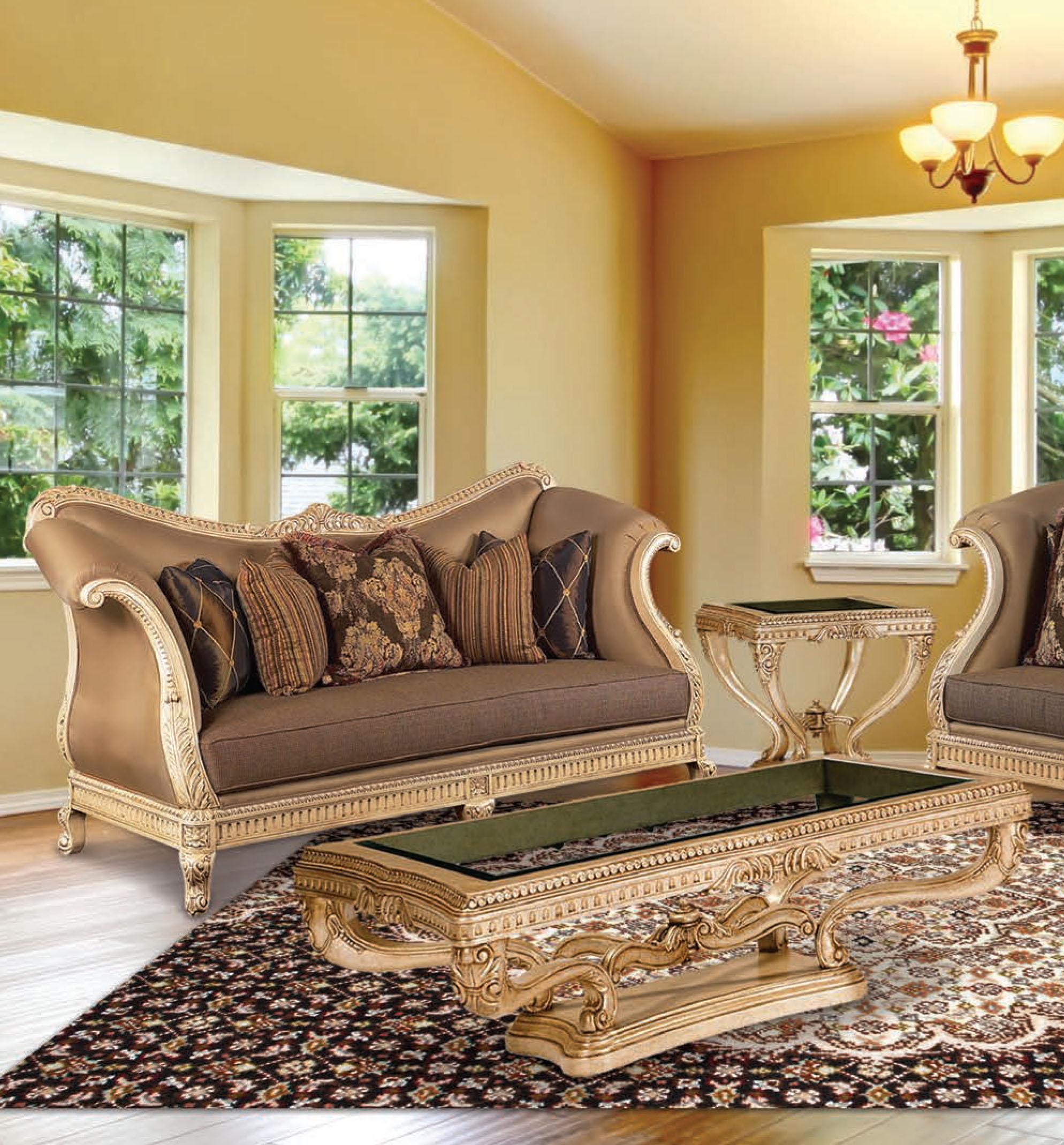 

    
Luxury Golden Frame Cocoa Silk Chenille Sofa Set 2Pcs Sp Order Benetti's Riminni
