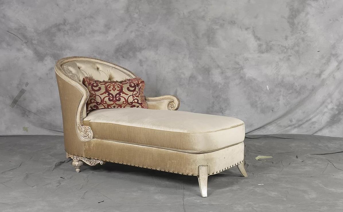 

    
Luxury Silk Chenille Solid Wood Formal Chaise Lounge Benetti's Rosabela Classic
