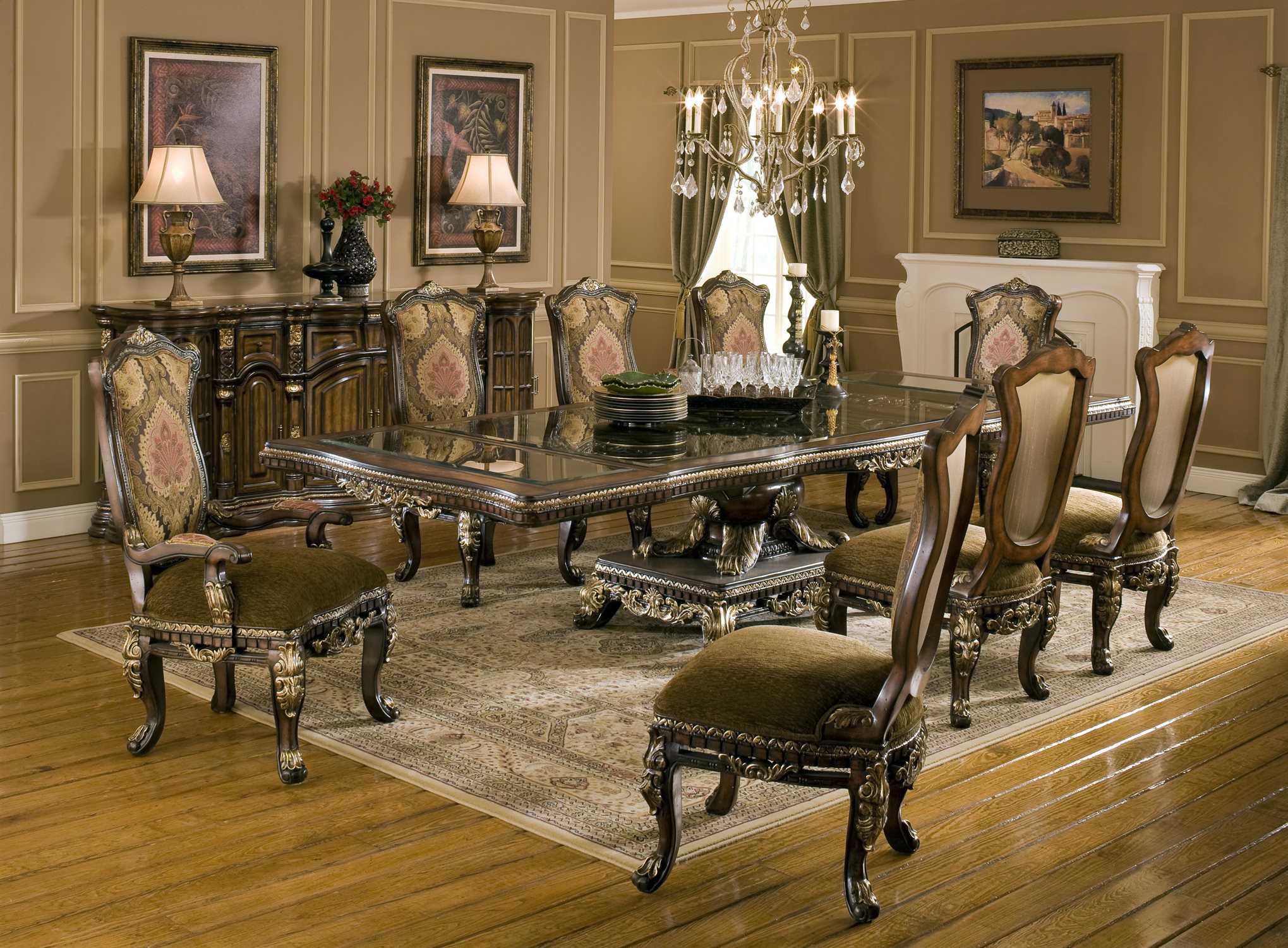 

    
Luxury Walnut Dining Table Set 9Pcs w/Extension Benetti's Sicily Traditional
