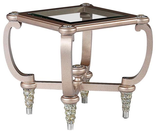 

    
Luxury Silver End Table w Philippine Seashells Inlay Benetti's Sofia
