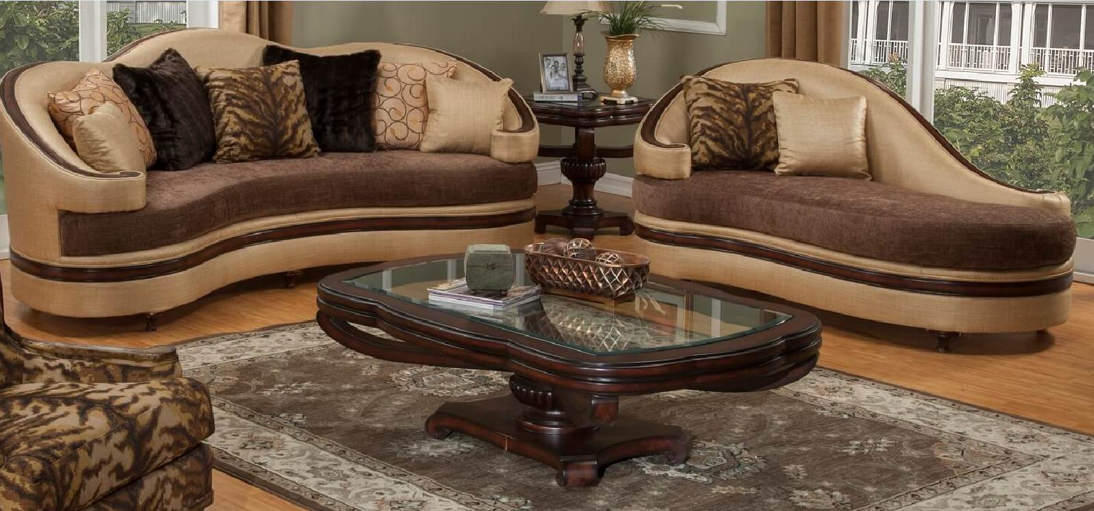 

    
Luxury Golden Beige Dark Brown Living Room Sofa Set 3Pcs Benetti's Emma Classic
