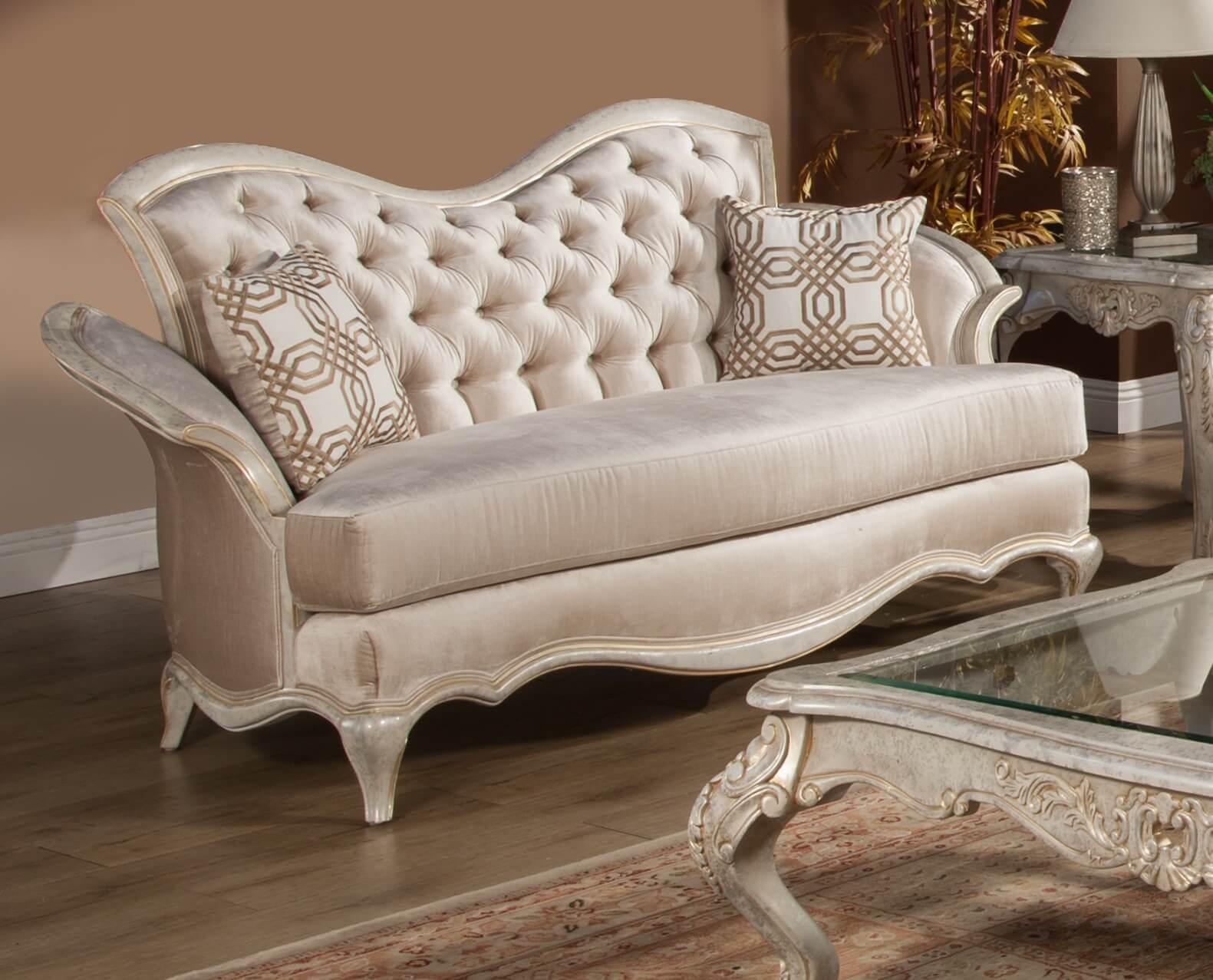 

    
Ivory Pearl Chenille Silver Gold Sofa Set 2Pcs Benetti's Perlita Traditional
