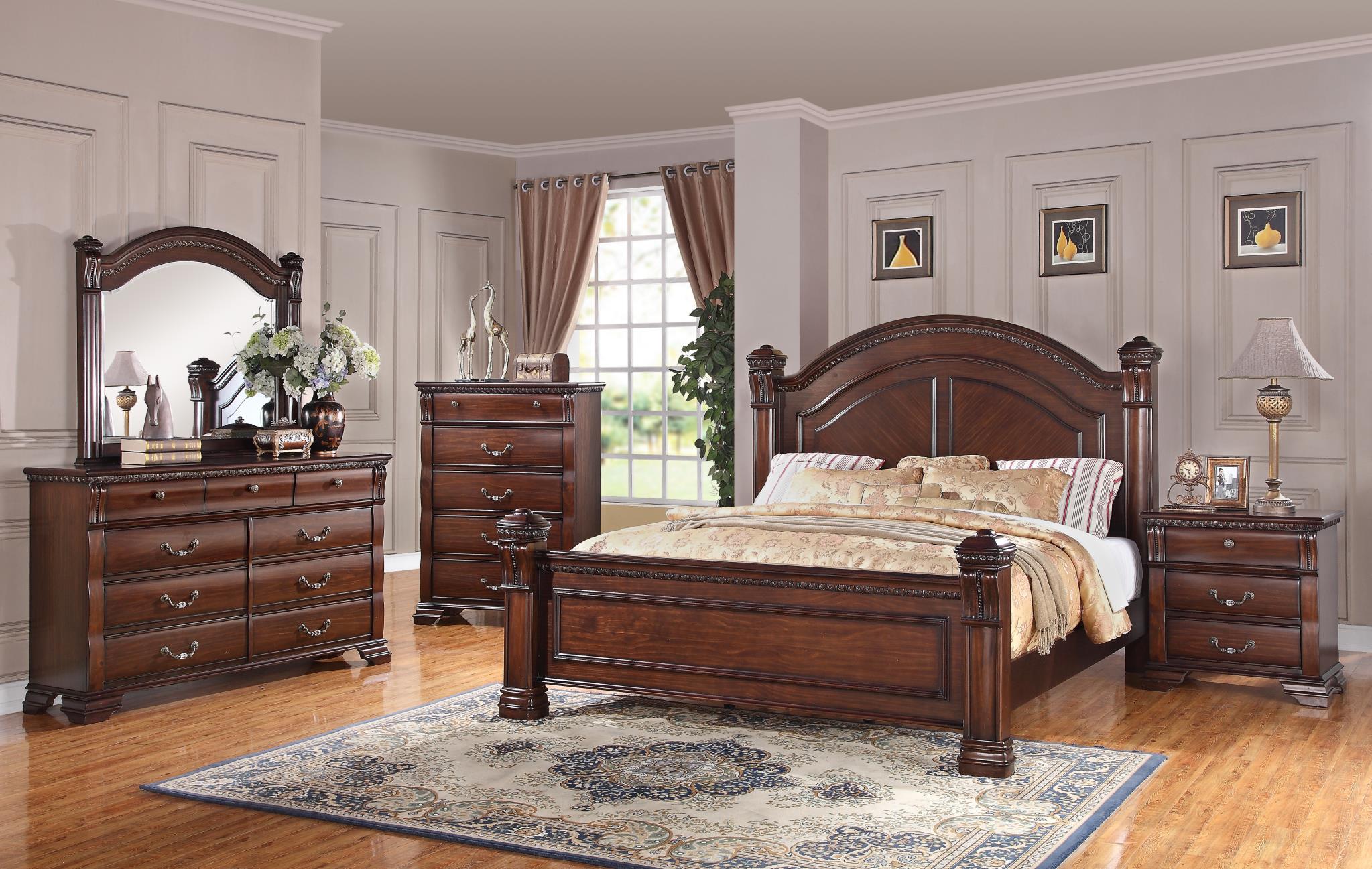 Classic, Traditional Poster Bedroom Set Isabella 1410-5pcs in Brown 