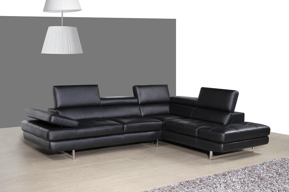 

    
Black Full Top Grain Leather Italian Sectional Sofa RHC Modern J&M A761
