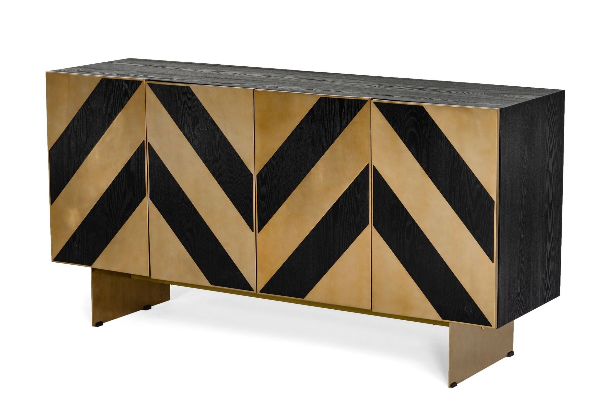 Contemporary, Modern Buffet Perret VGGMW-1330A-BUFF in Gold, Black 