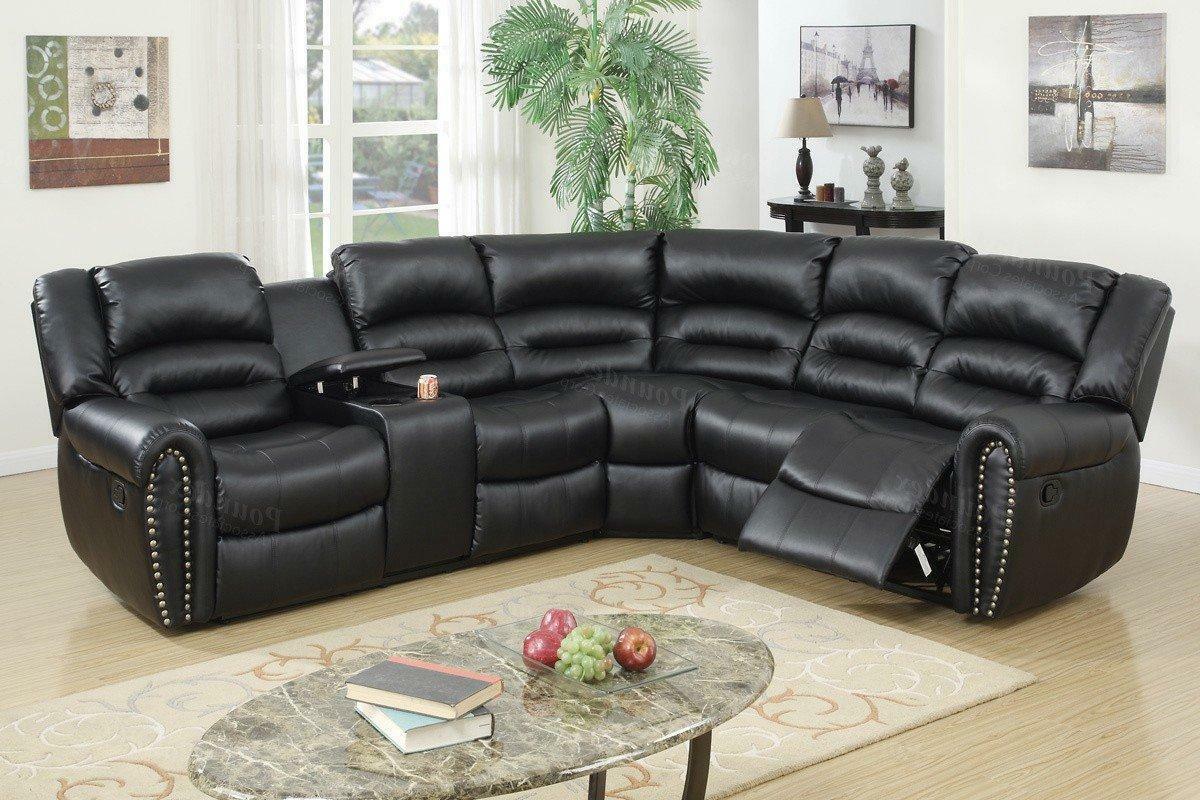 

    
Black Bonded Leather Motion Reclining Sectional Sofa Poundex F6743
