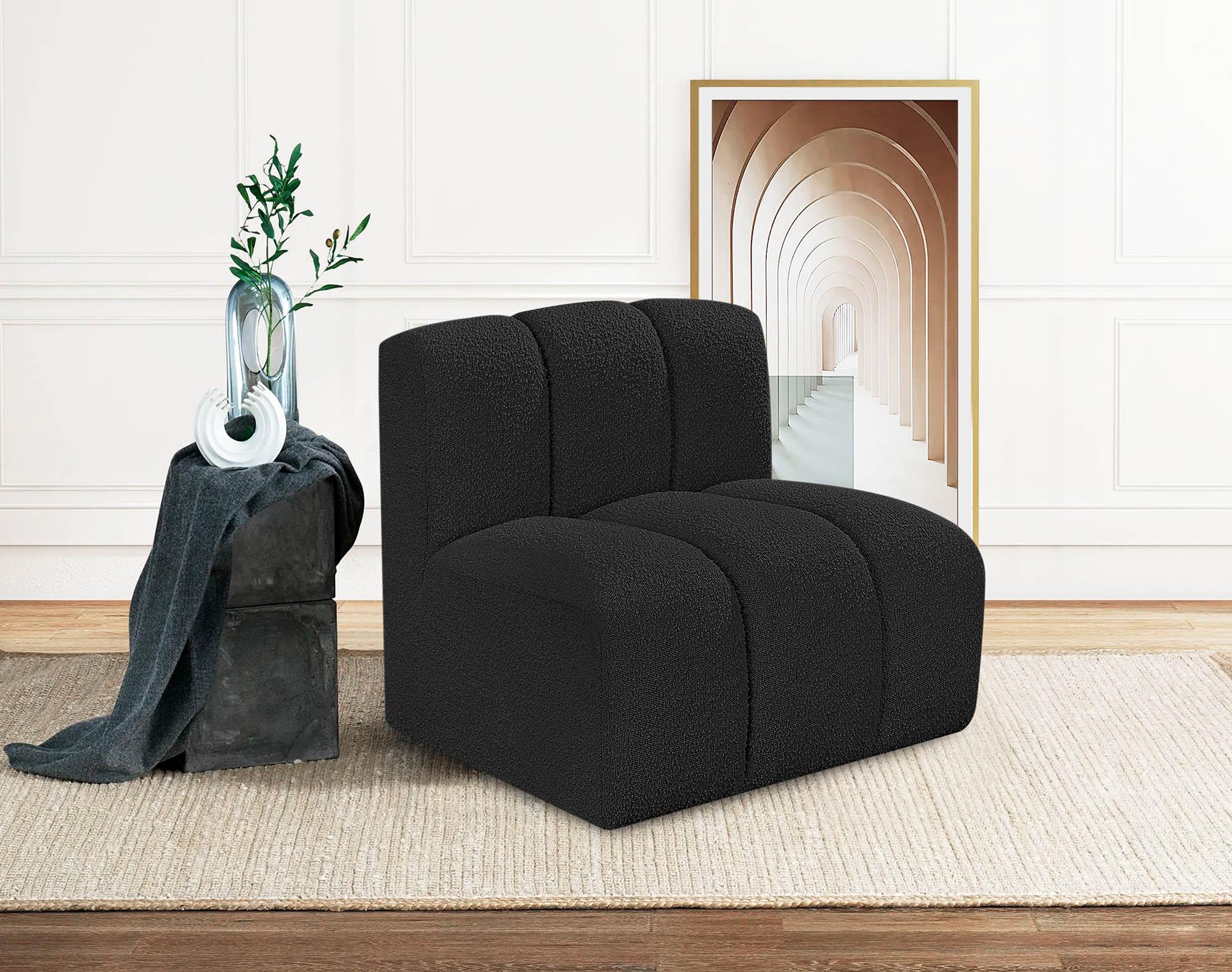 

    
Black Boucle Channel Tufted Modular Chair ARC 102Black-ST Meridian Contemporary
