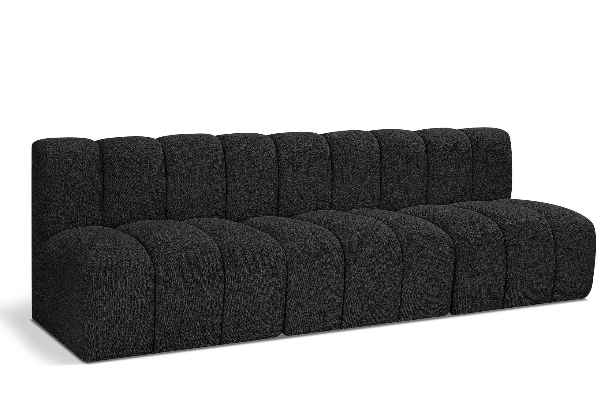 

    
Black Boucle Channel Tufted Modular Sofa ARC 102Black-S3F Meridian Contemporary
