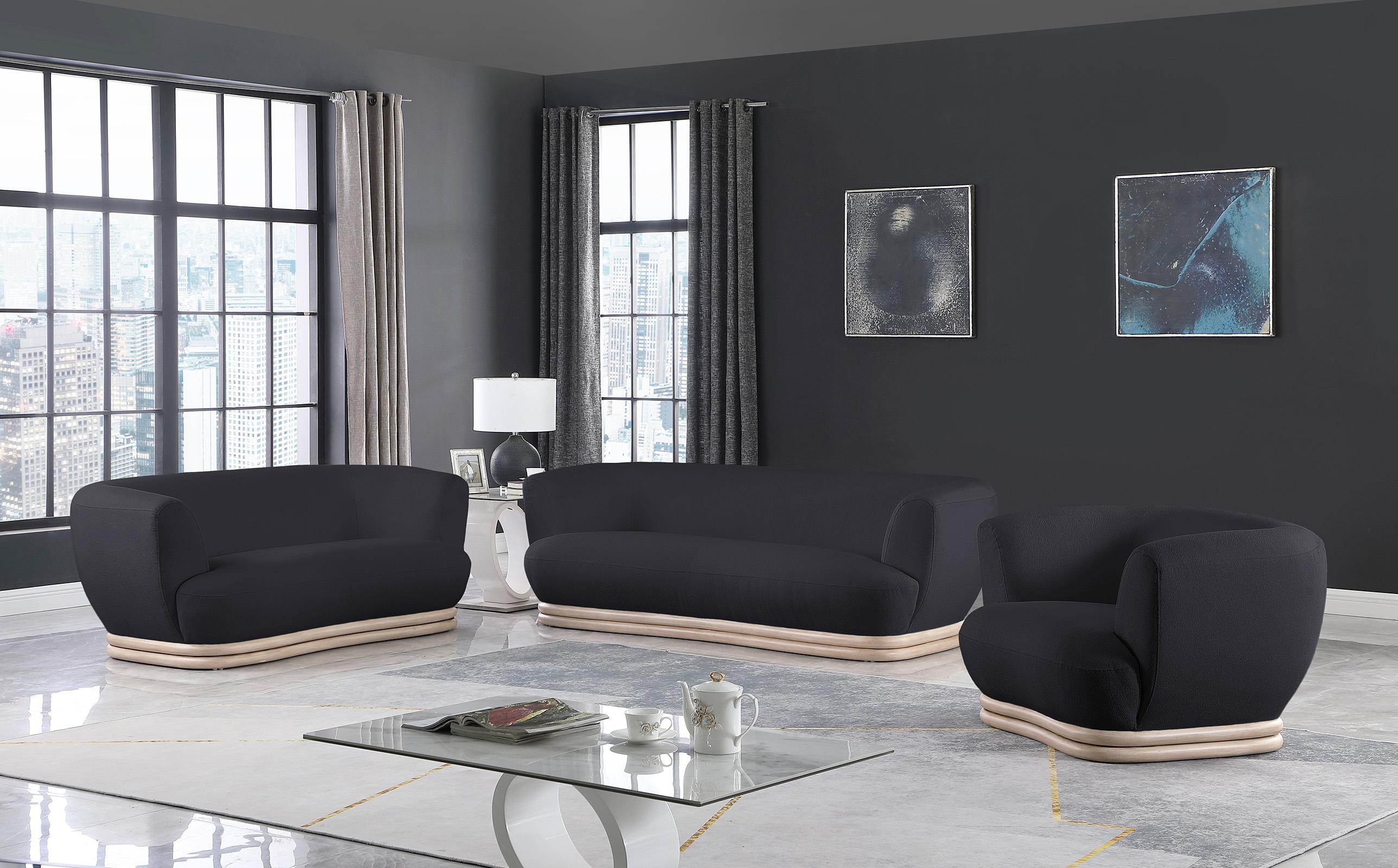 

    
 Shop  Black Boucle Fabric Sofa Set 2Pcs KIPTON 648Black Meridian Mid-Century Modern
