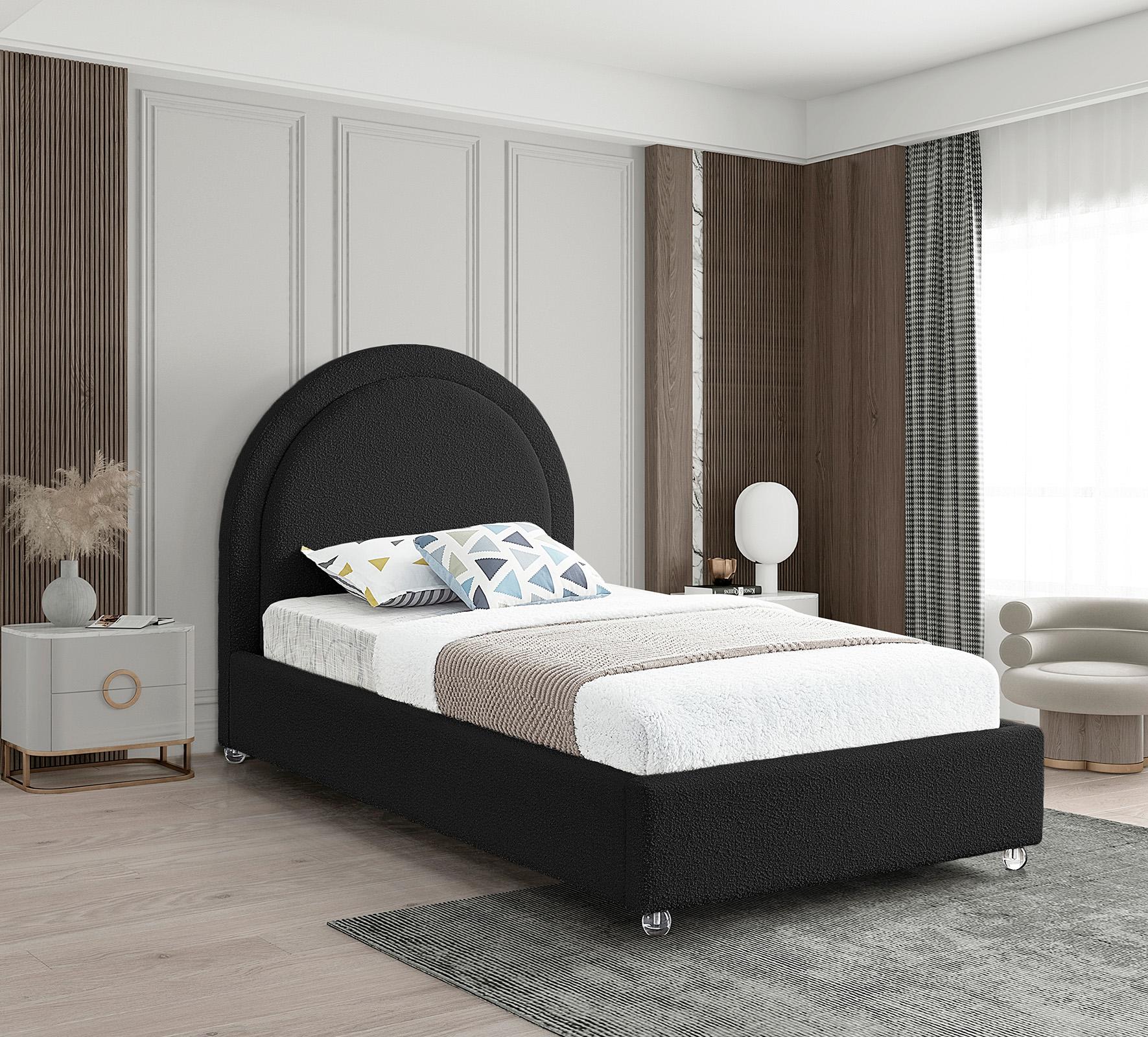 

    
Black Boucle Fabric Twin Bed MILO MiloBlack-T Meridian Contemporary Modern
