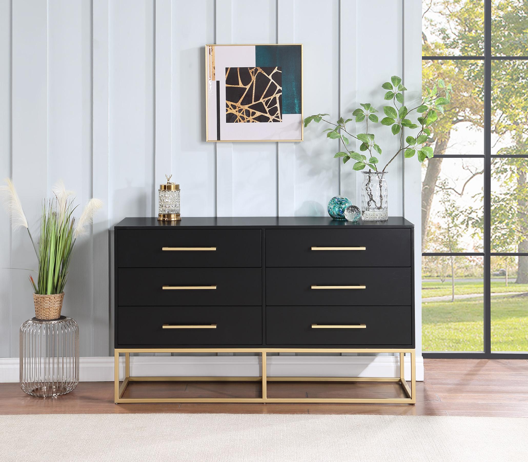 

    
Black & Brushed Gold Six Drawer Dresser MAXINE 848Black-D Meridian Modern
