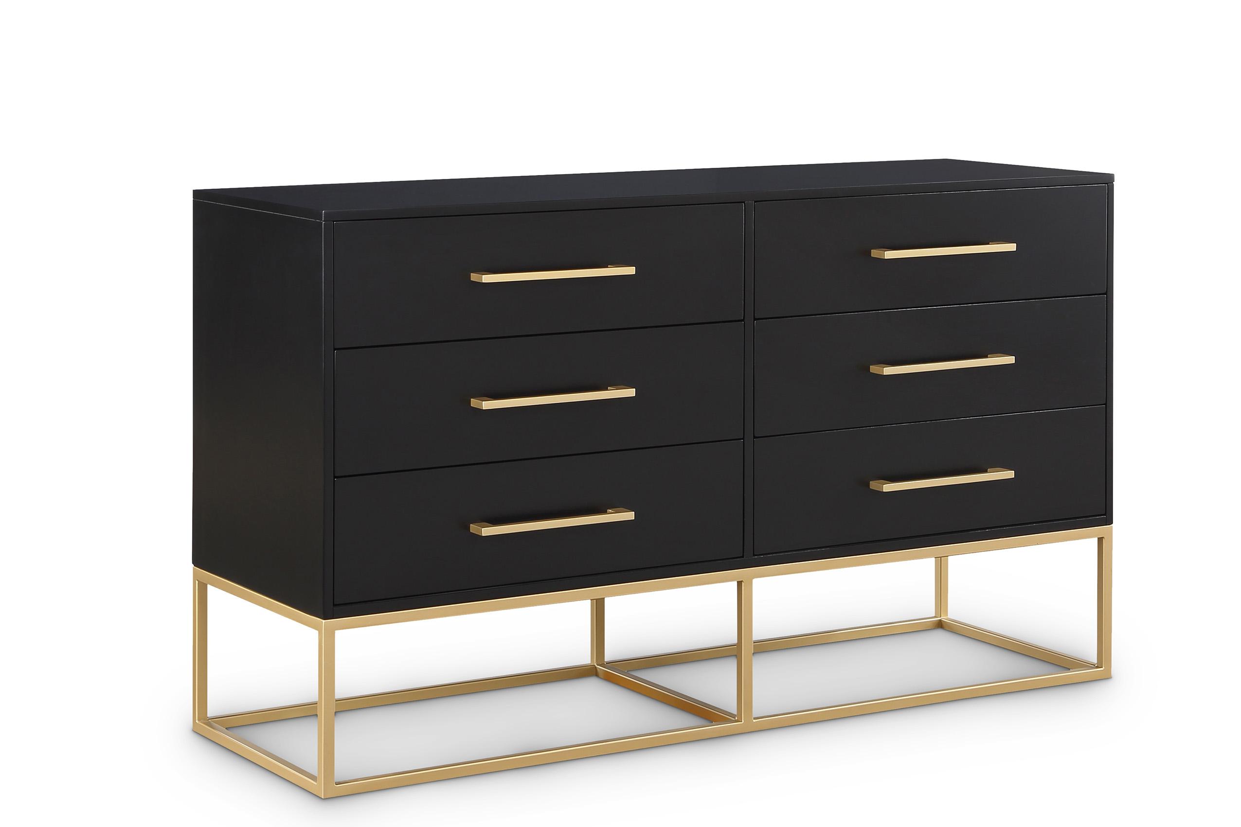 

    
Black & Brushed Gold Six Drawer Dresser MAXINE 848Black-D Meridian Modern
