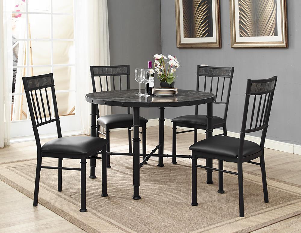 

    
Black Dining Table + 4 Chairs by Bernards Furniture Stonehenge 4684-500-5pcs
