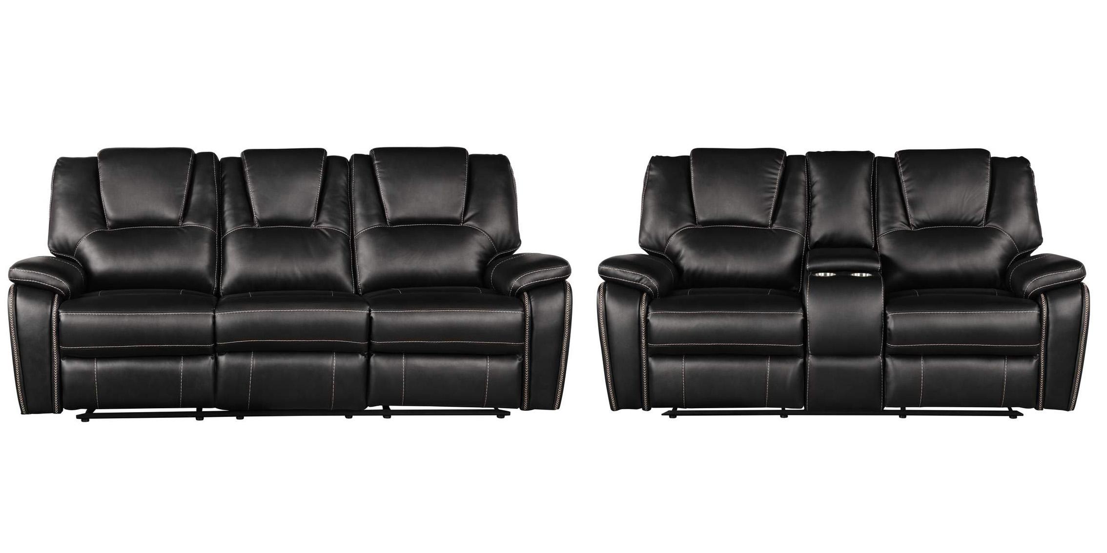 Contemporary, Modern Recliner Sofa Set Hongkong 733569288922 in Black Eco-Leather
