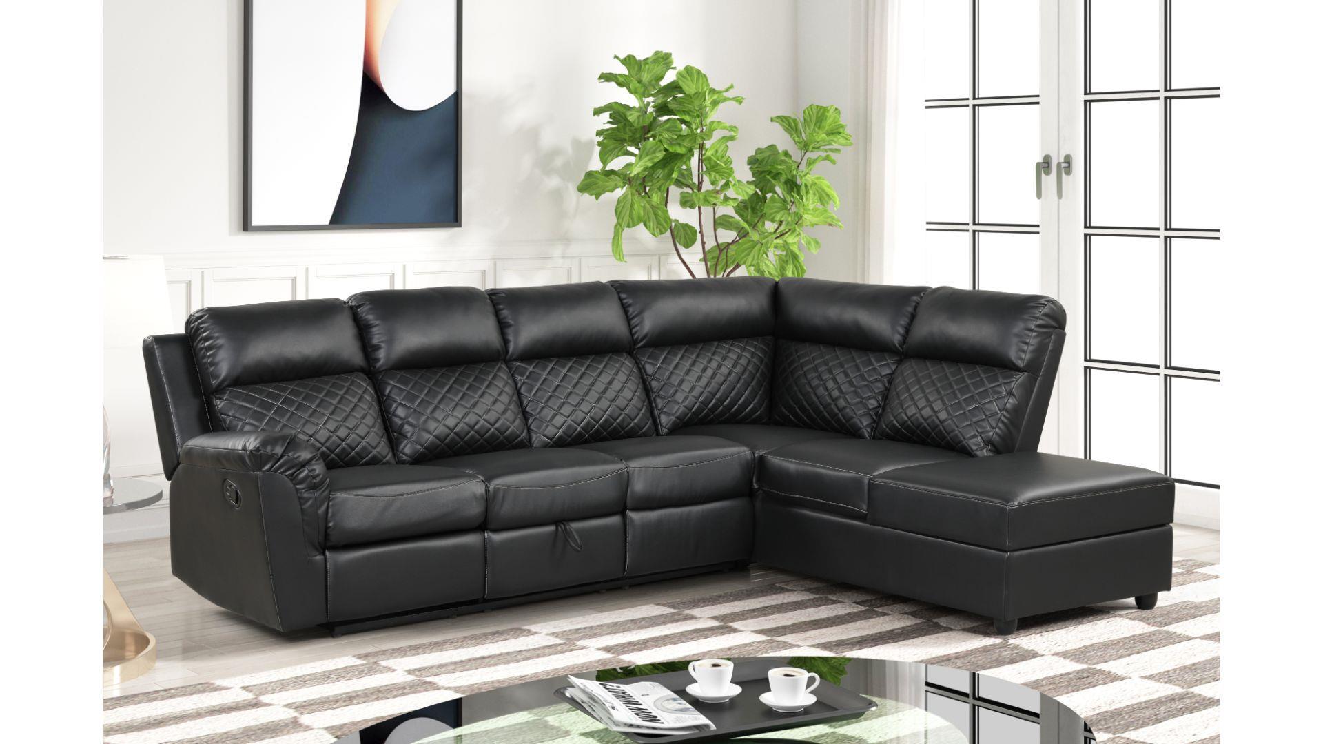 Contemporary, Modern Recliner Sectional CHARLOTTE-BK CHARLOTTE-BK in Black Eco Leather
