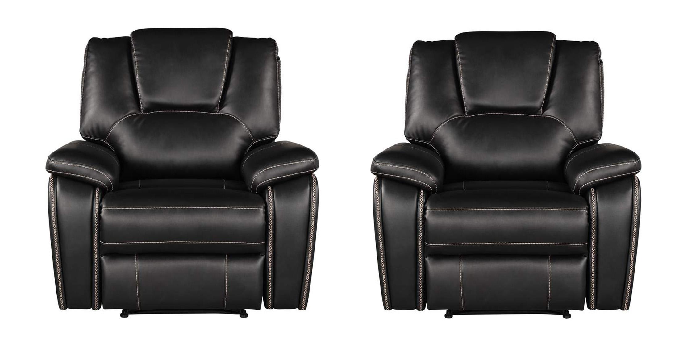 Contemporary, Modern Recline Chair Set HONG KONG 733569330805-2PC in Black Eco Leather