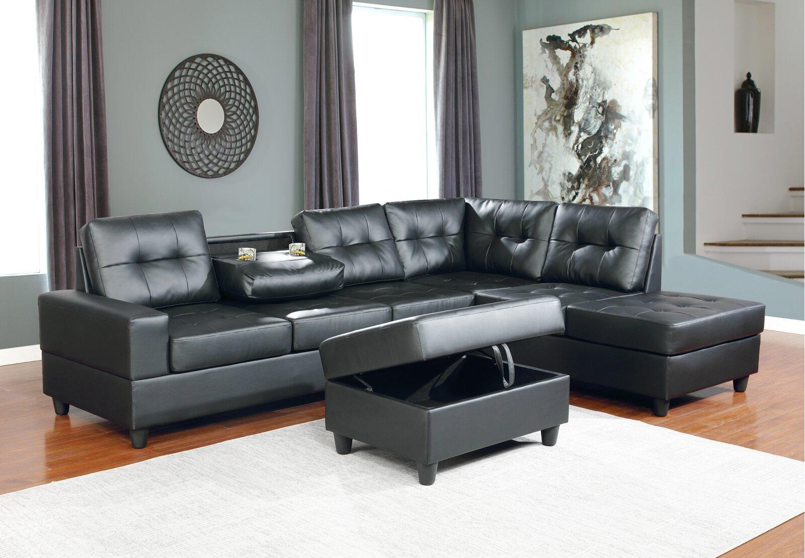 Contemporary, Modern Sectional Sofa BOSTON GHF-808857868275 in Black Eco-Leather