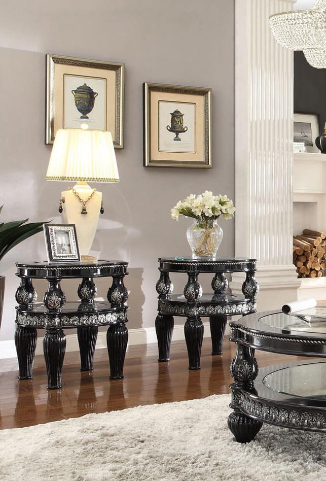 

    
Black Enamel & Silver End Table Set 2Pcs  Traditional Homey Design HD-1208
