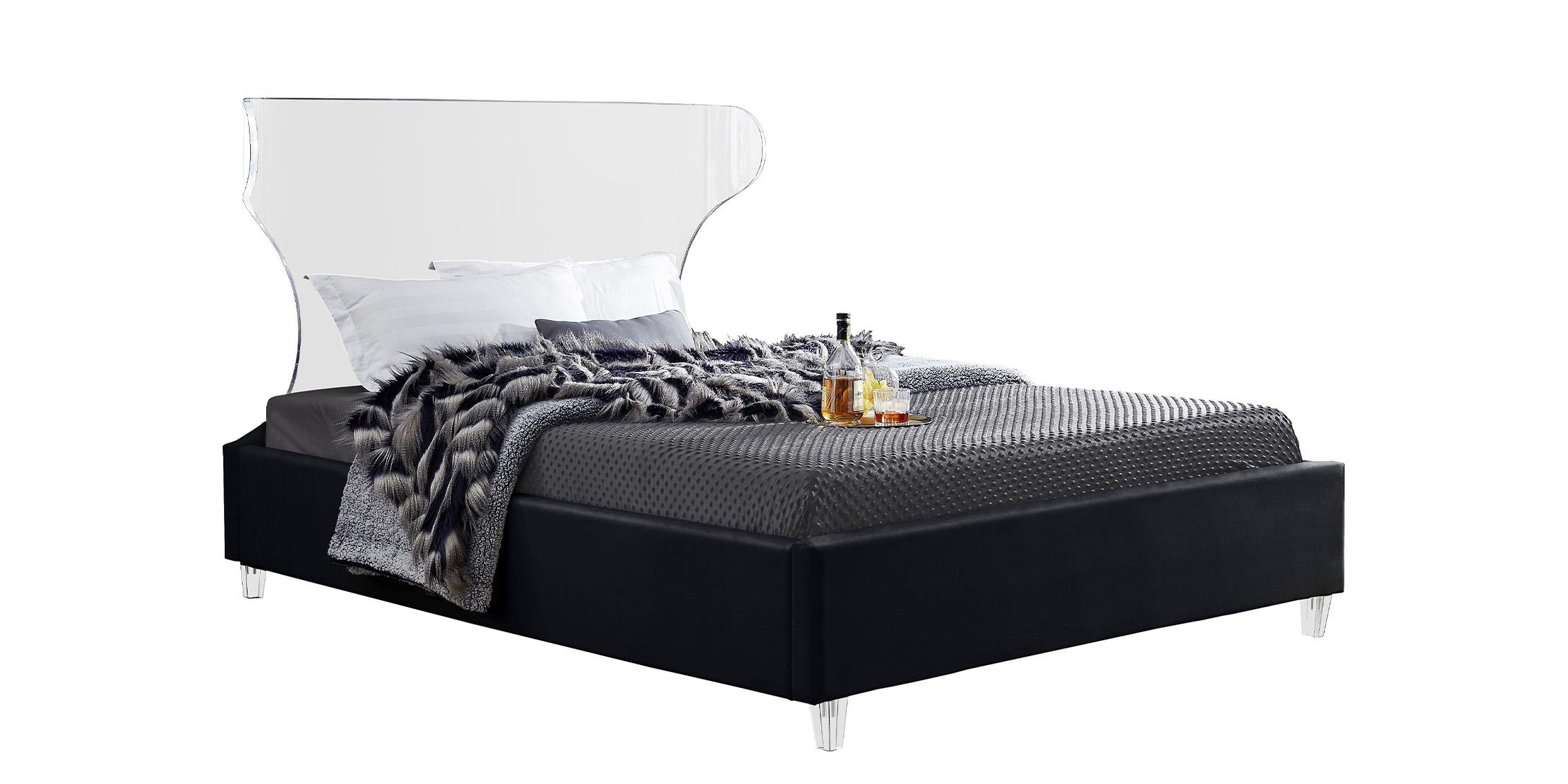 

    
Black Fabric & Acrylic Headboard Queen Bed GHOST Black-Q Meridian Contemporary
