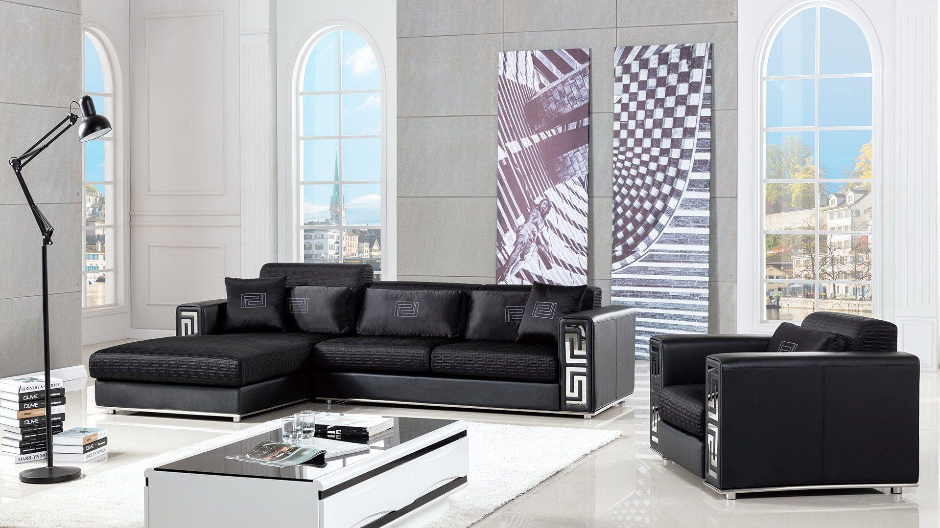 Contemporary, Modern Sectional Sofa Set AE-L238R-BK AE-L238R-BK in Black Faux Leather