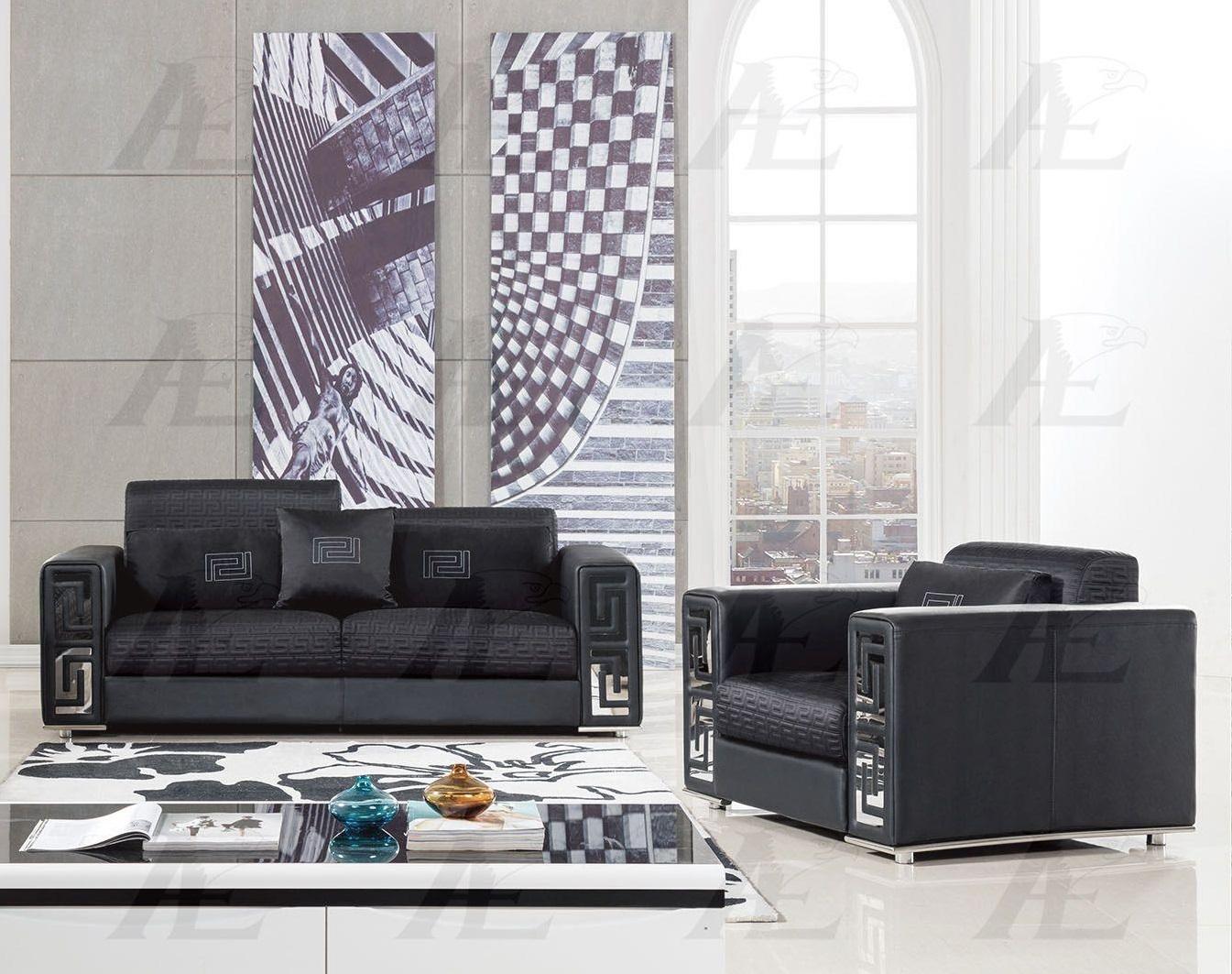 Modern Sofa Set AE223-BK AE223-BK-2PC in Black Fabric