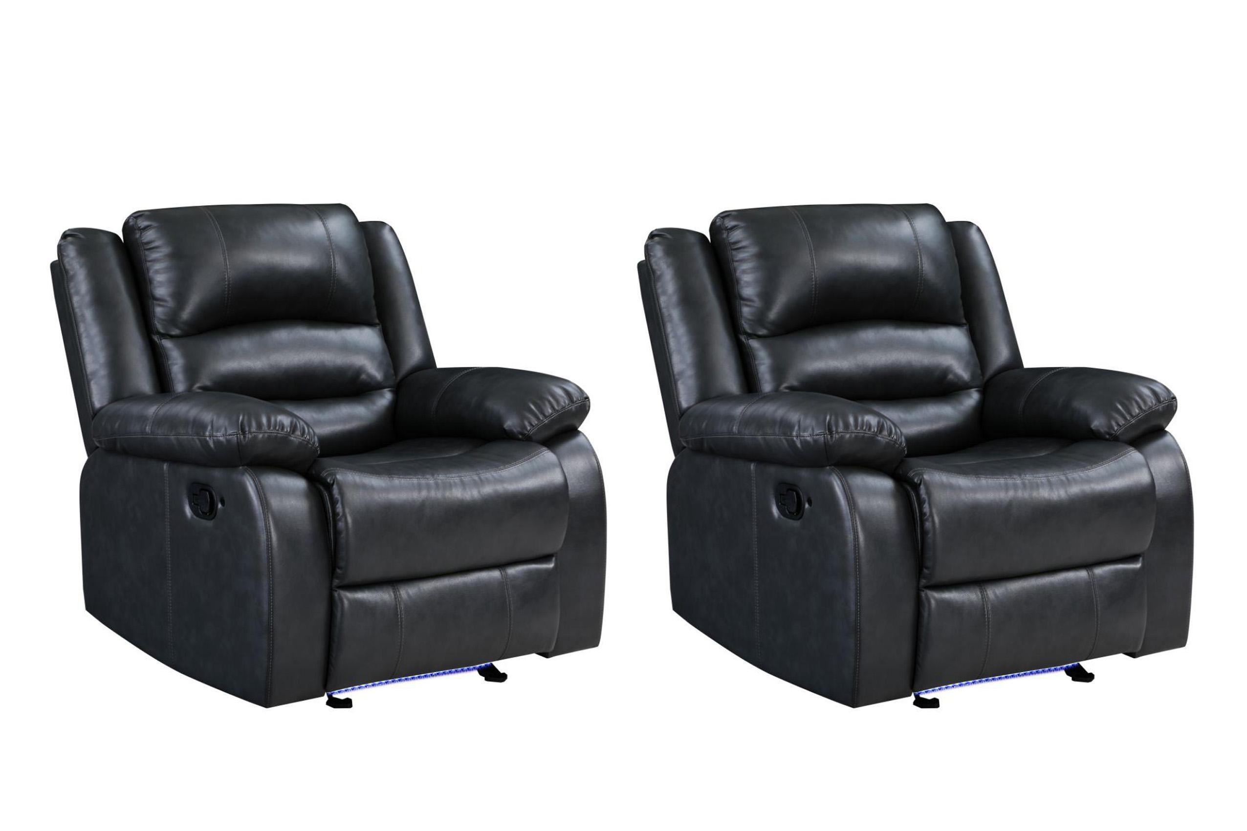 Contemporary, Modern Recliner Chair Set MARTIN BK MARTIN-BK-CH-Set-2 in Black Faux Leather