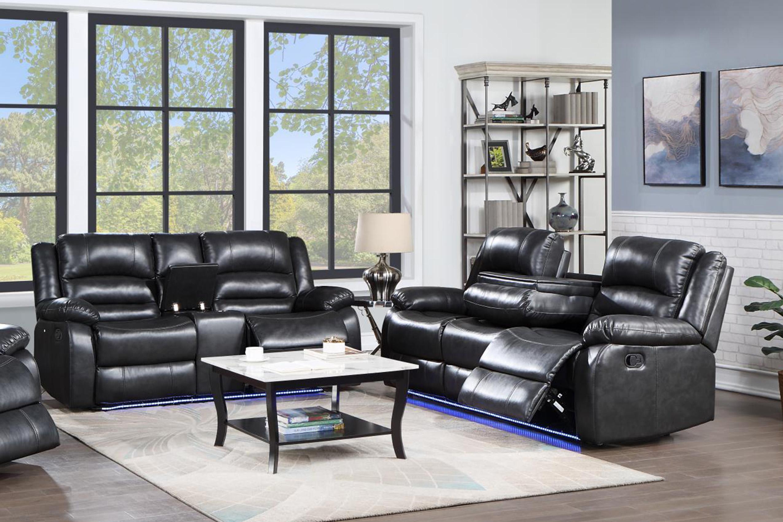 Contemporary, Modern Recliner Sofa Set MARTIN BK MARTIN-BK-S-L in Black Faux Leather
