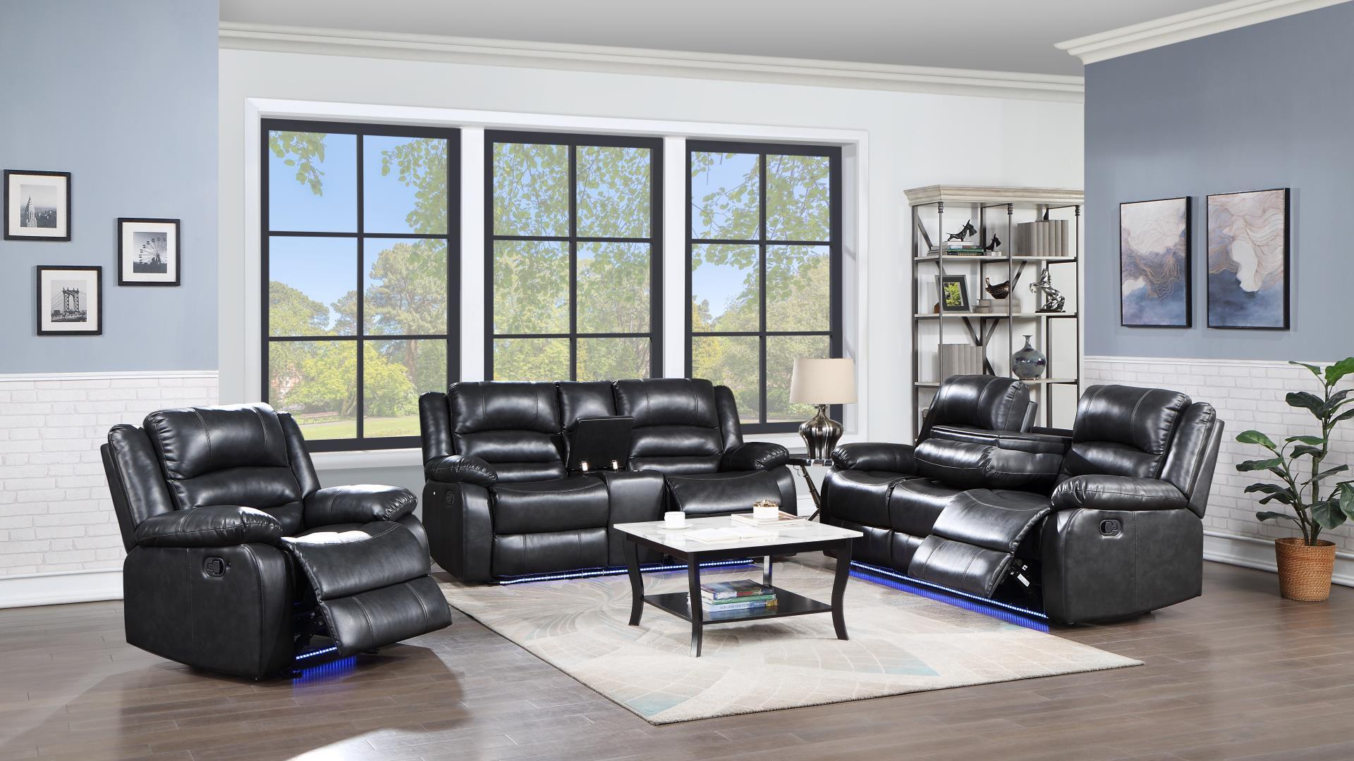 

        
Galaxy Home Furniture MARTIN BK Recliner Sofa Set Black Faux Leather 698781073476

