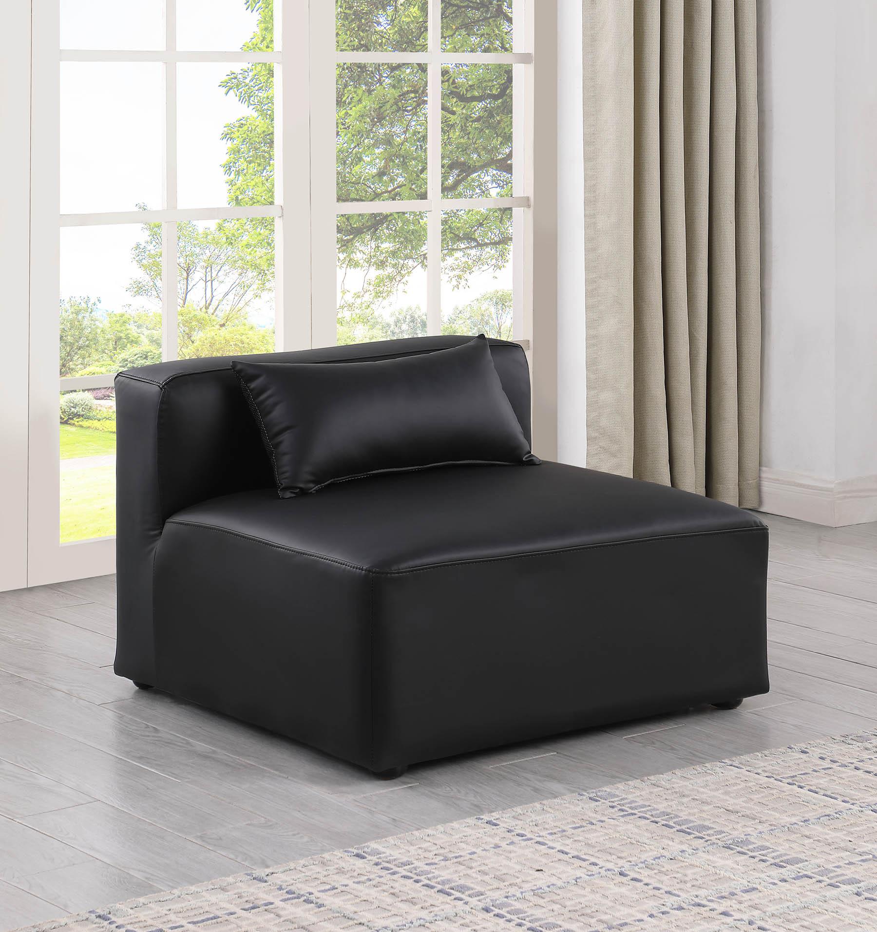 

    
Black Faux Leather Modular Armless Chair CUBE 668Black-Armless Meridian Modern
