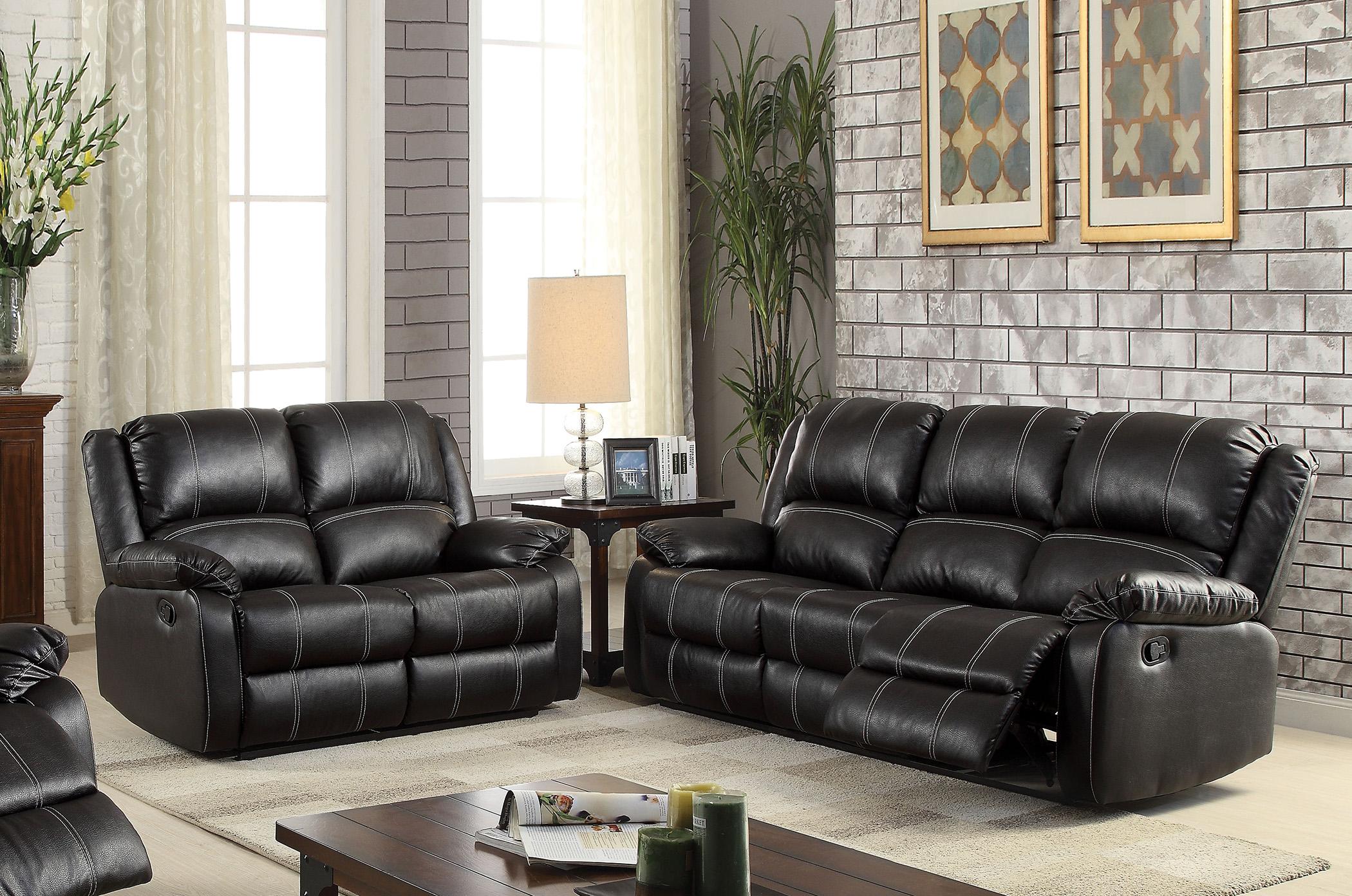 

                    
Acme Furniture Zuriel Sofa and Loveseat Set Black Faux Leather Purchase 
