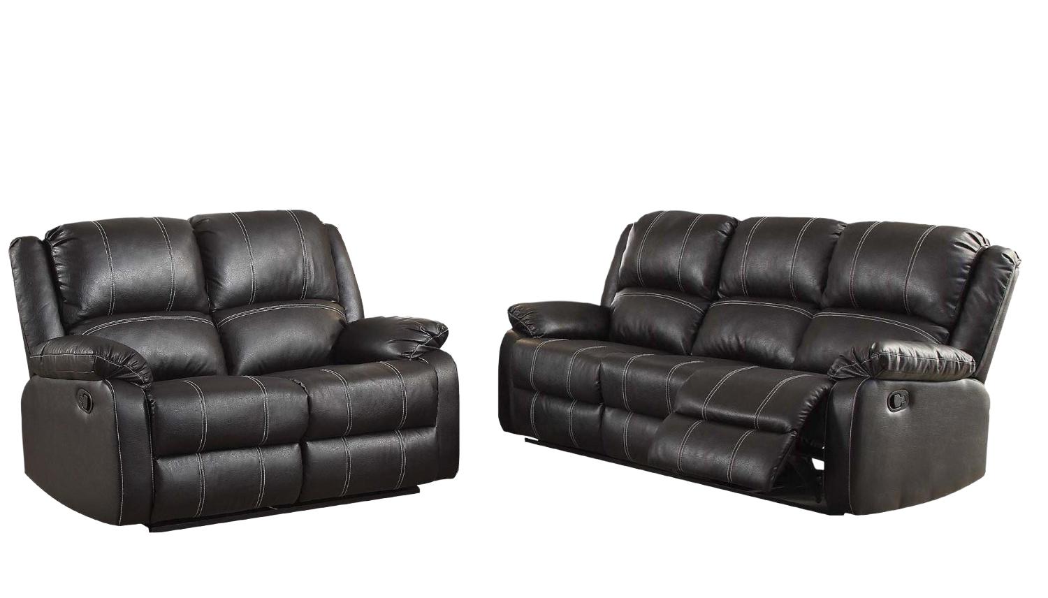 Modern Sofa and Loveseat Set Zuriel 52285-2pcs in Black Faux Leather