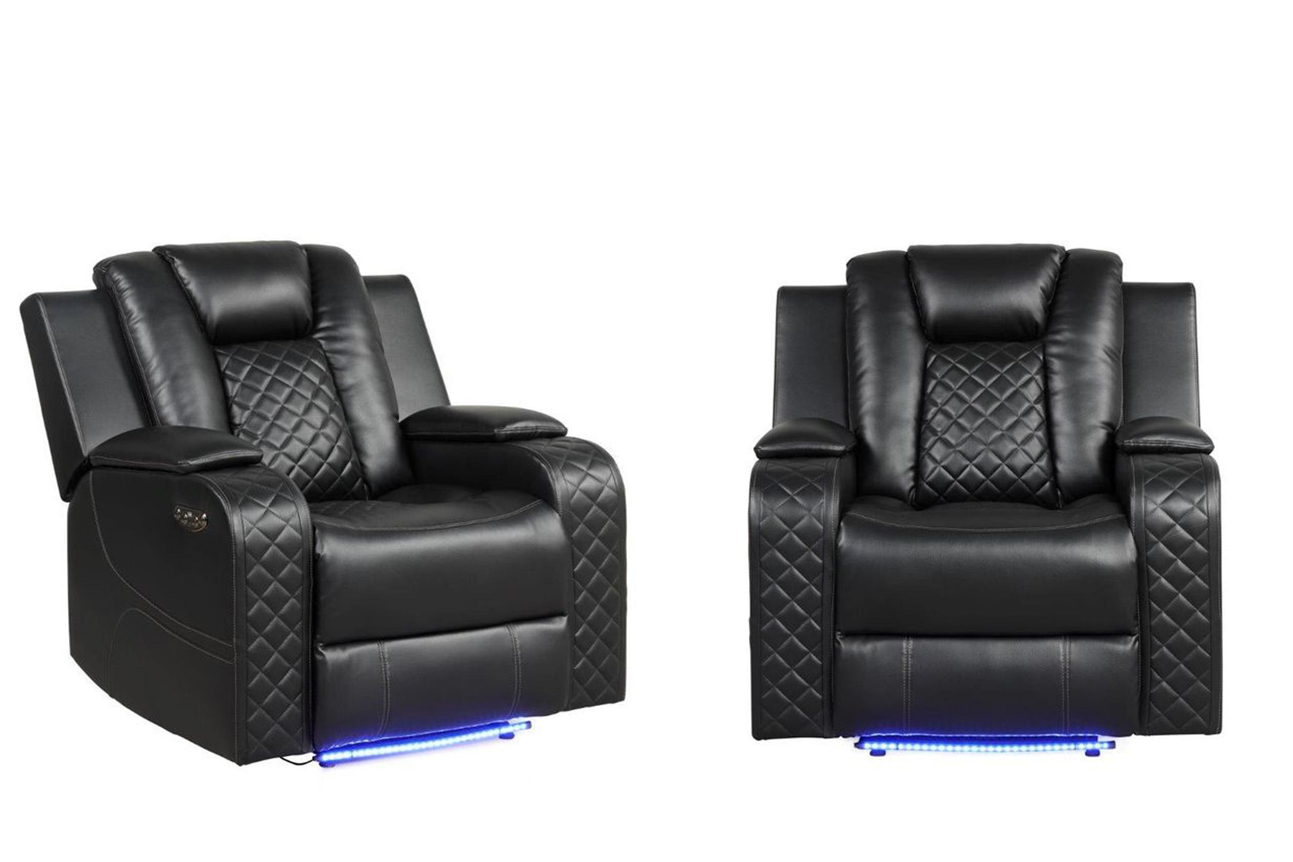 Contemporary, Modern Recliner Chair Set BENZ Black BENZ-BK-CH-2PC in Black Faux Leather