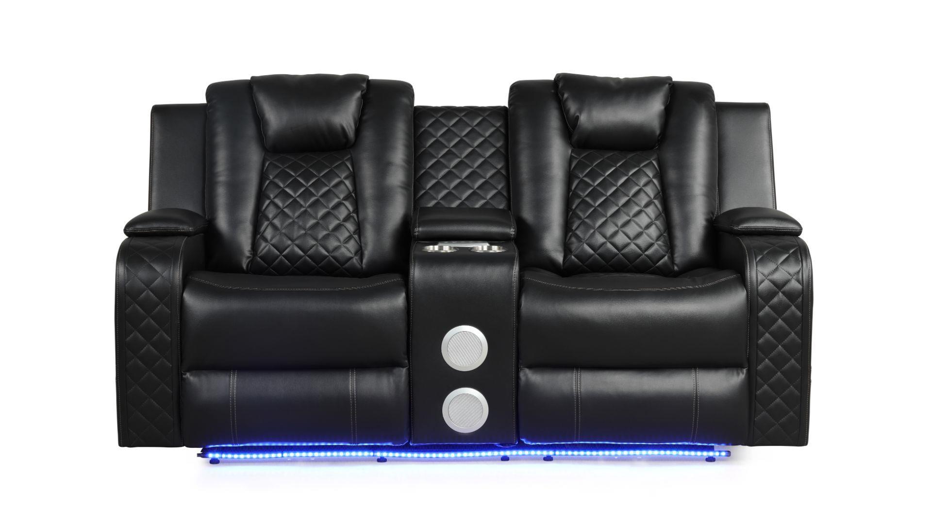 

    
Black Faux Leather Power Recliner Loveseat BENZ Galaxy Home Contemporary Modern
