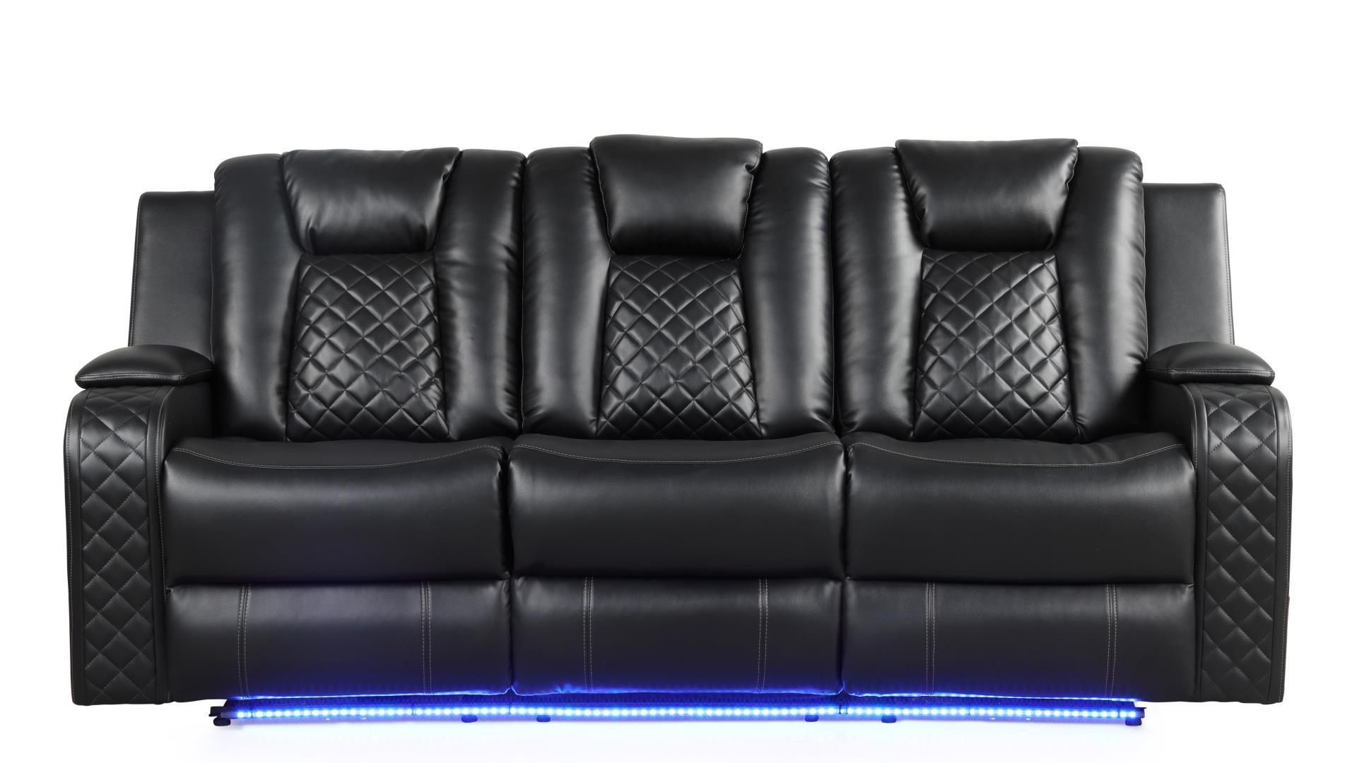 Contemporary, Modern Recliner Sofa BENZ Black BENZ-BK-S in Black Faux Leather