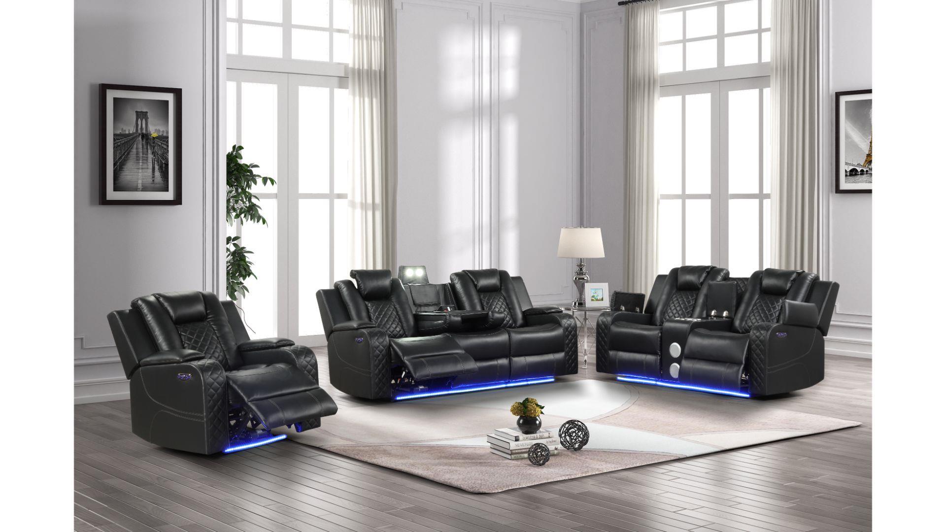 

        
Galaxy Home Furniture BENZ Black Recliner Sofa Set Black Faux Leather 659436330924
