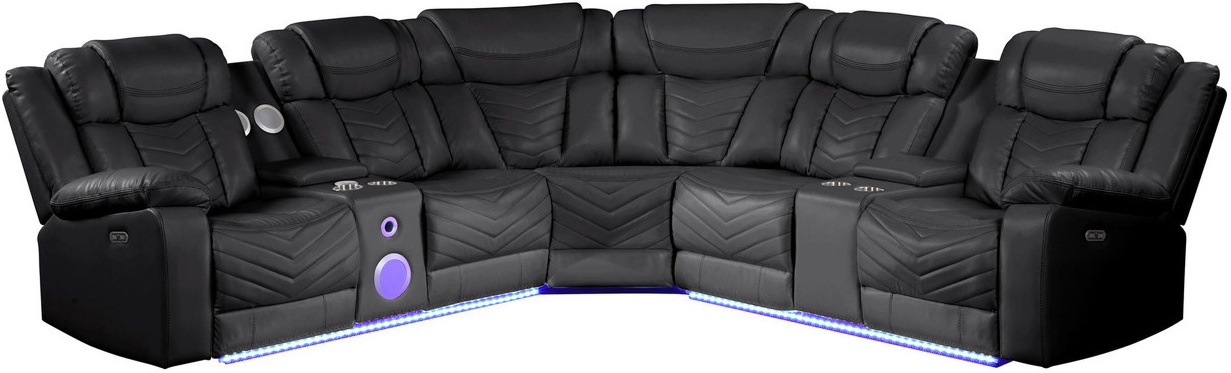 

    
Black Faux Leather Recliner Sectional Sofa with USB Challenger Galaxy Home Contemporary
