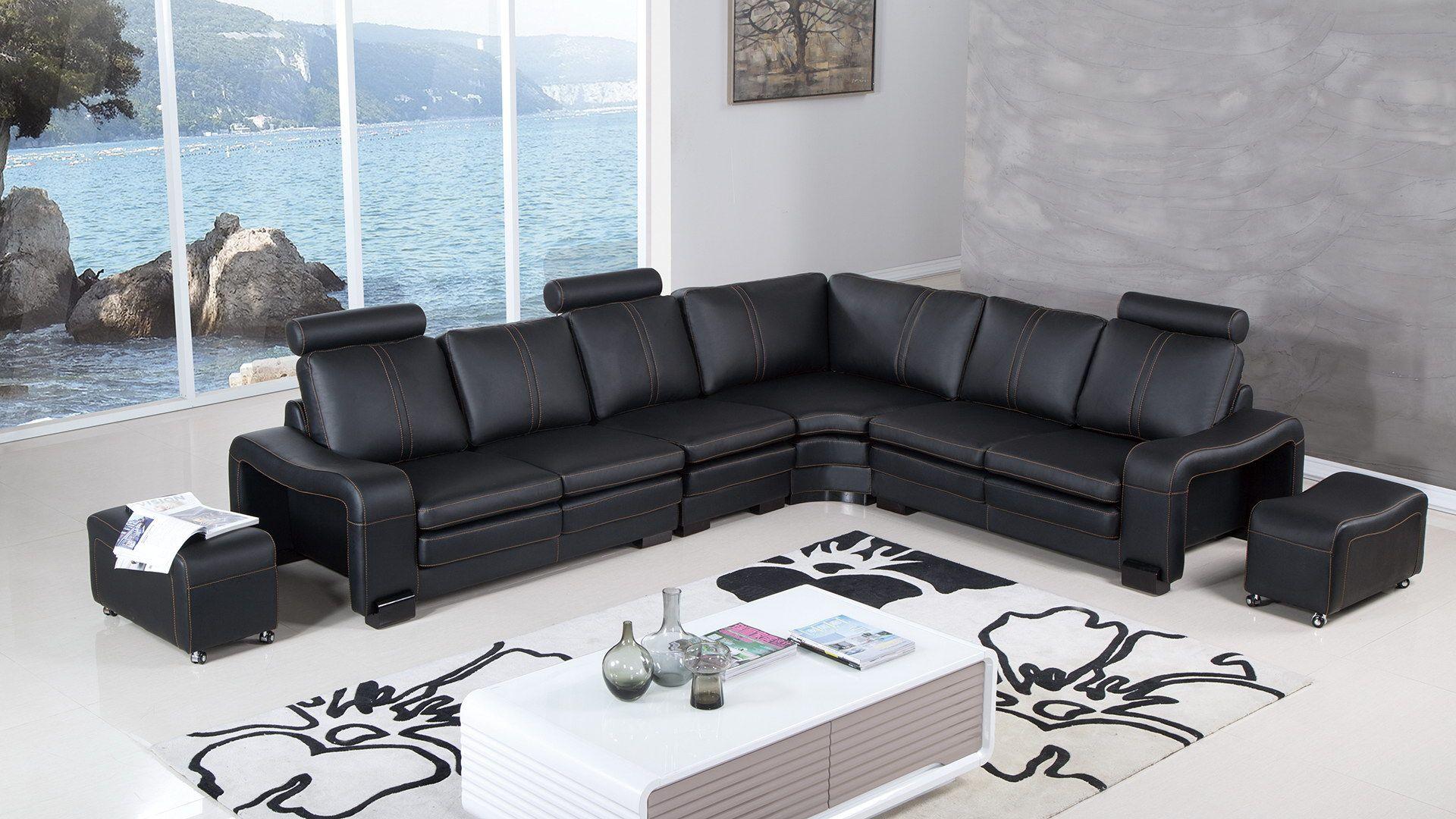Modern Sectional Sofa Set AE-L213M-BK AE-L213M-BK-Set-6 in Black Faux Leather