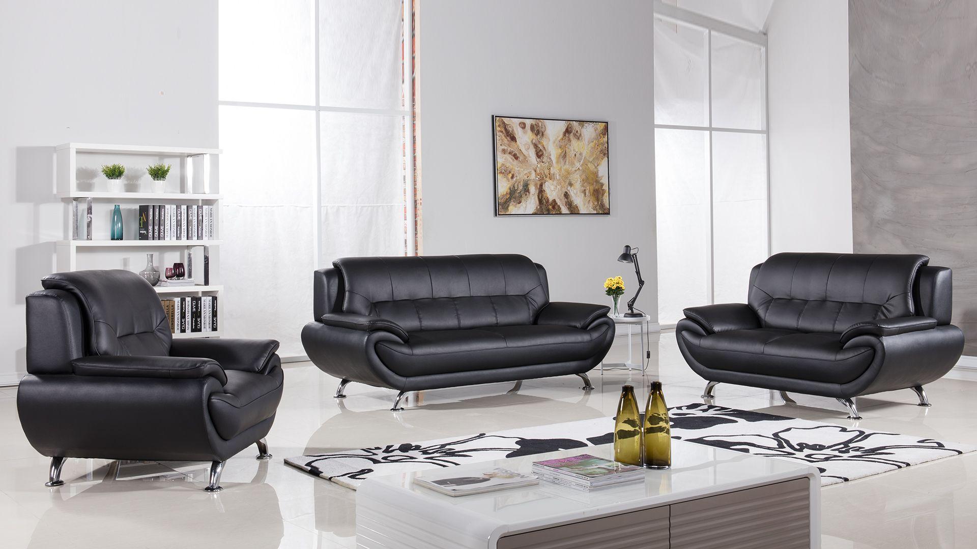 

    
Black Faux Leather Sofa Set 3 Pcs AE208-BK American Eagle Modern Contemporary
