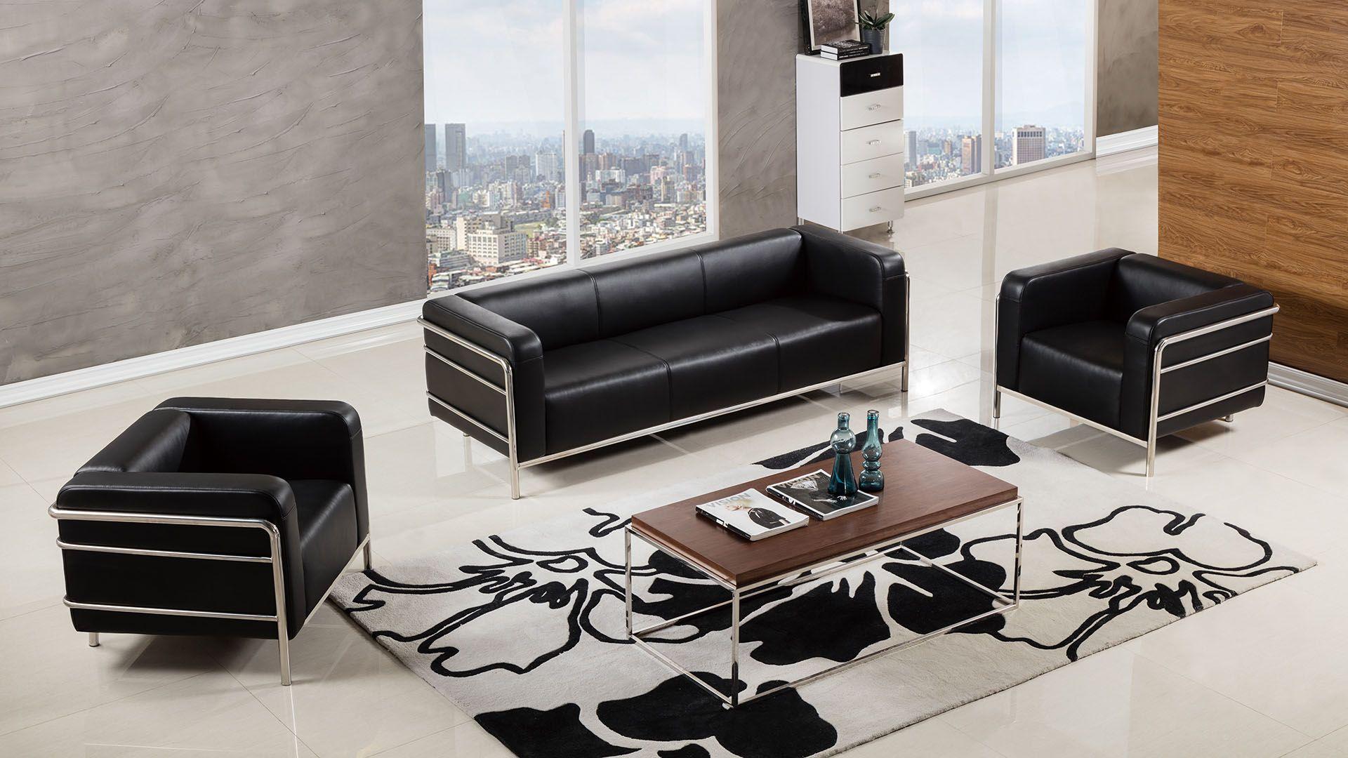

    
Black Faux Leather Waiting Room Sofa Set 3Pcs 822 American Eagle Contemporary
