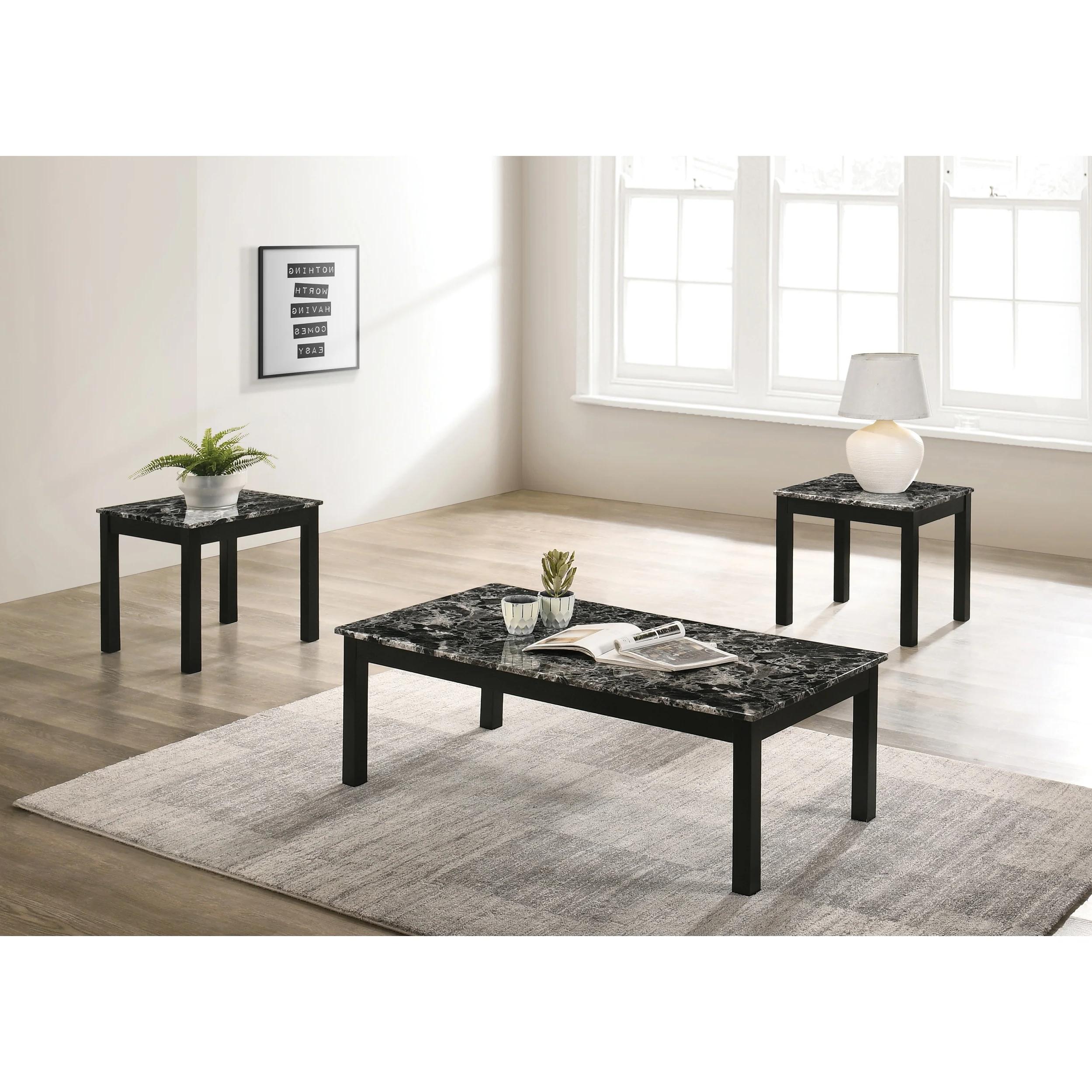 Modern,  Vintage Coffee Table and 2 End Tables Thurner 4167SET-MBL in Black 