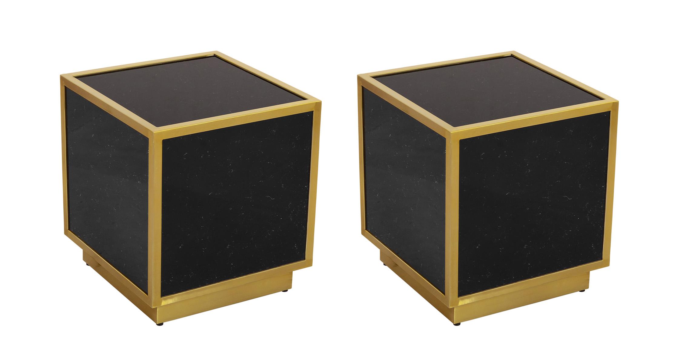 Contemporary, Modern End Table Set GLITZ 243-ET-Set 243-ET-Set-2 in Gold, Black 