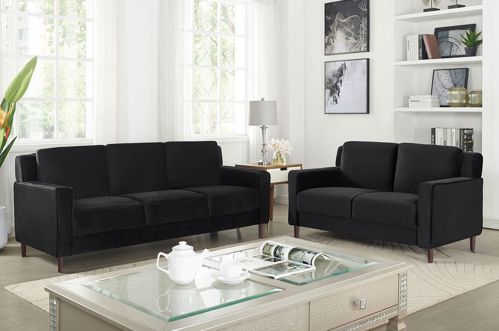 

    
Contemporary Black Flannelette Living Room Set 3pcs Furniture of America Brandi
