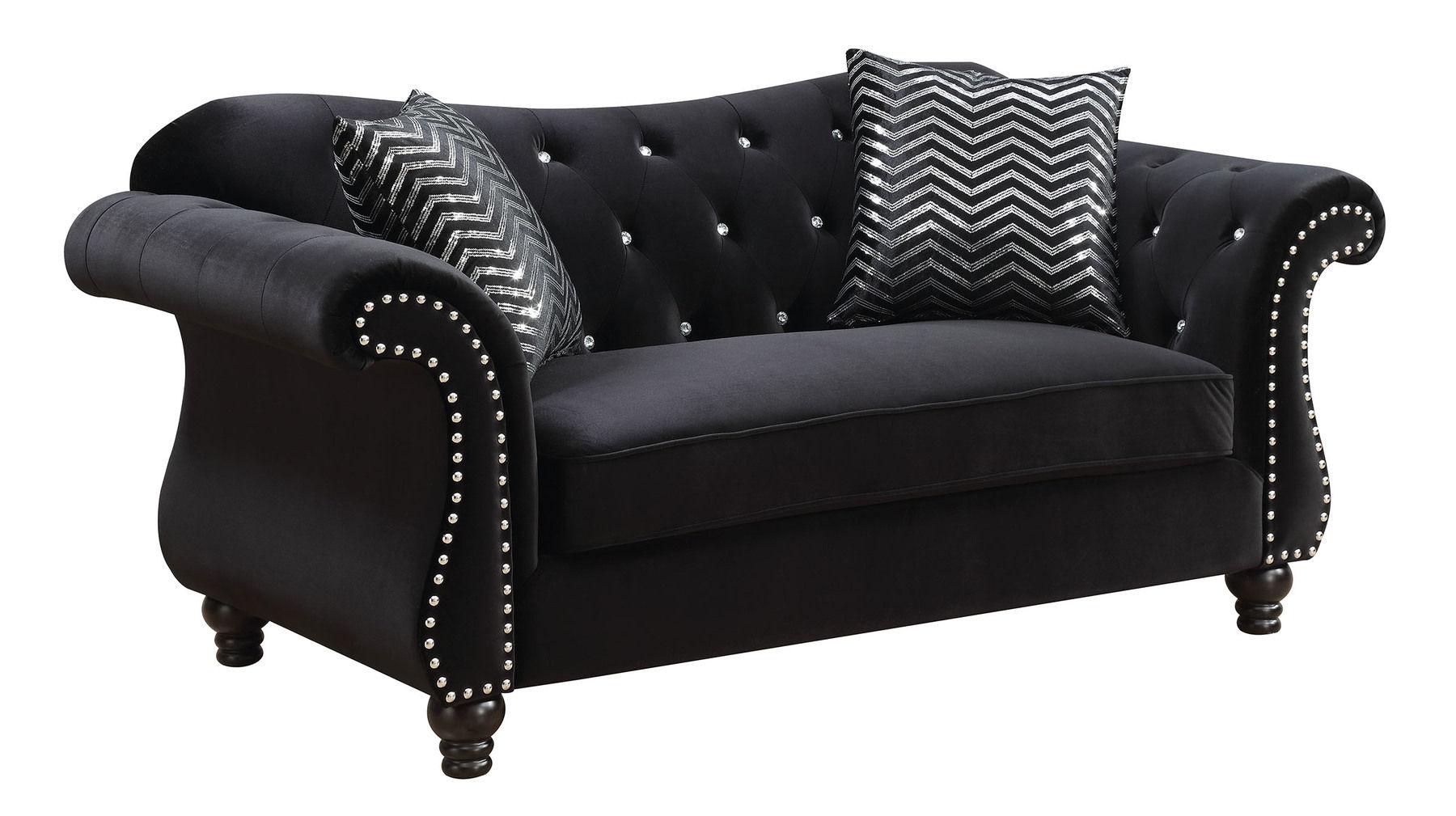 

    
CM6159BK-3PC Glam Black Flannelette Living Room Set 3pcs Furniture of America CM6159BK-3PC Jolanda
