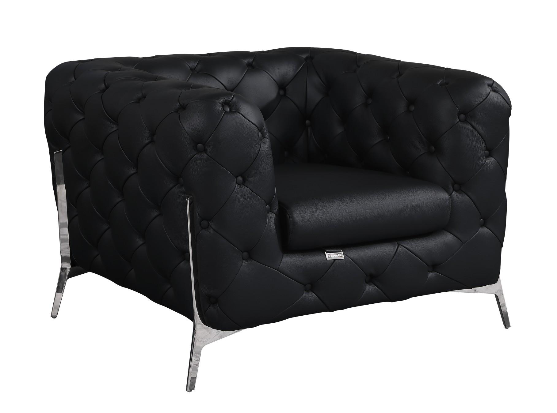 Contemporary Armchair 970 970-BLACK-CH in Black Top grain leather