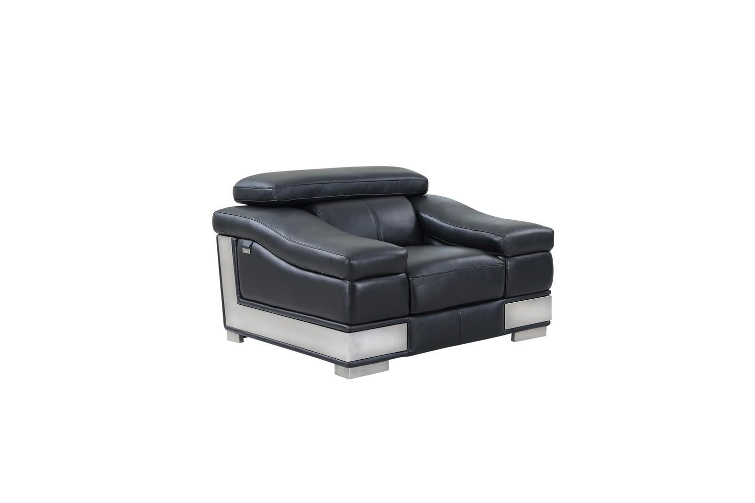 Contemporary Arm Chairs 415 415-BLACK-CH in Black Genuine Leather