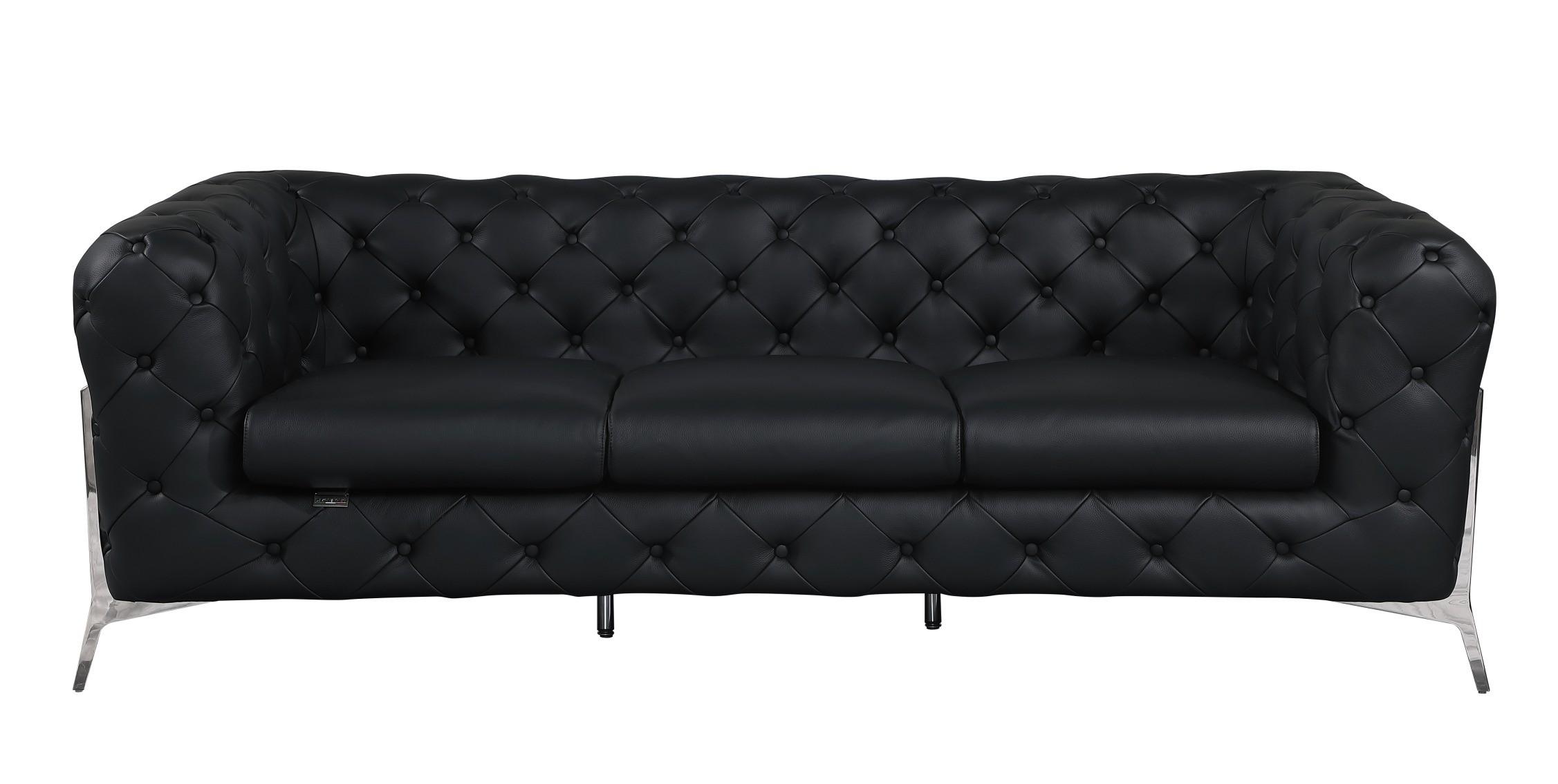 Contemporary Sofa 970 970-BLACK-S in Black Top grain leather