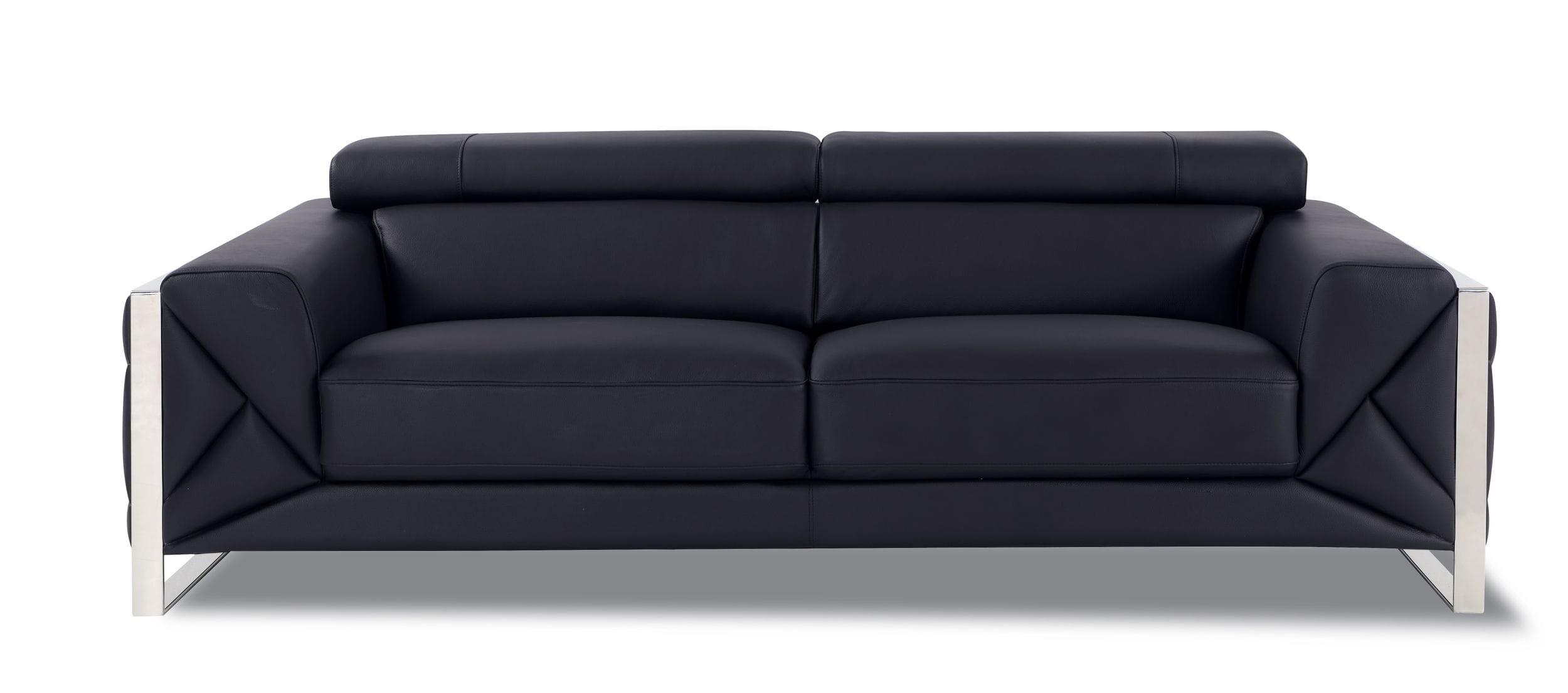 Contemporary Sofa 903-BLACK 903-BLACK-S in Black Genuine Italian Leatder