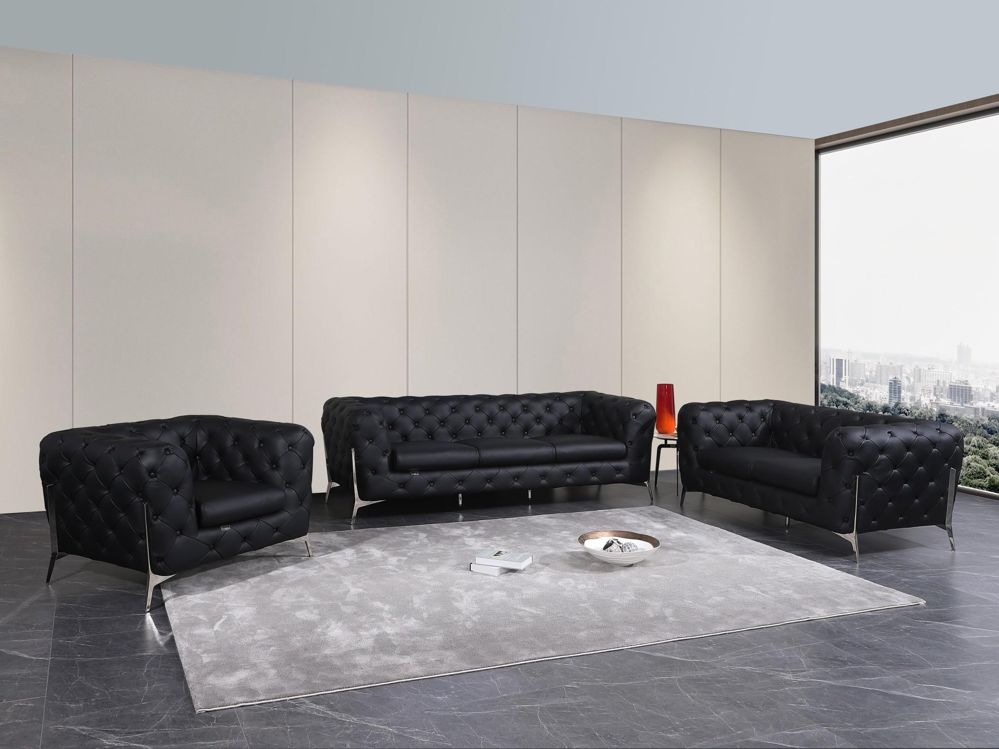 

    
 Photo  Black Genuine Italian Leather Sofa Set 3Pcs Contemporary 970 Global United
