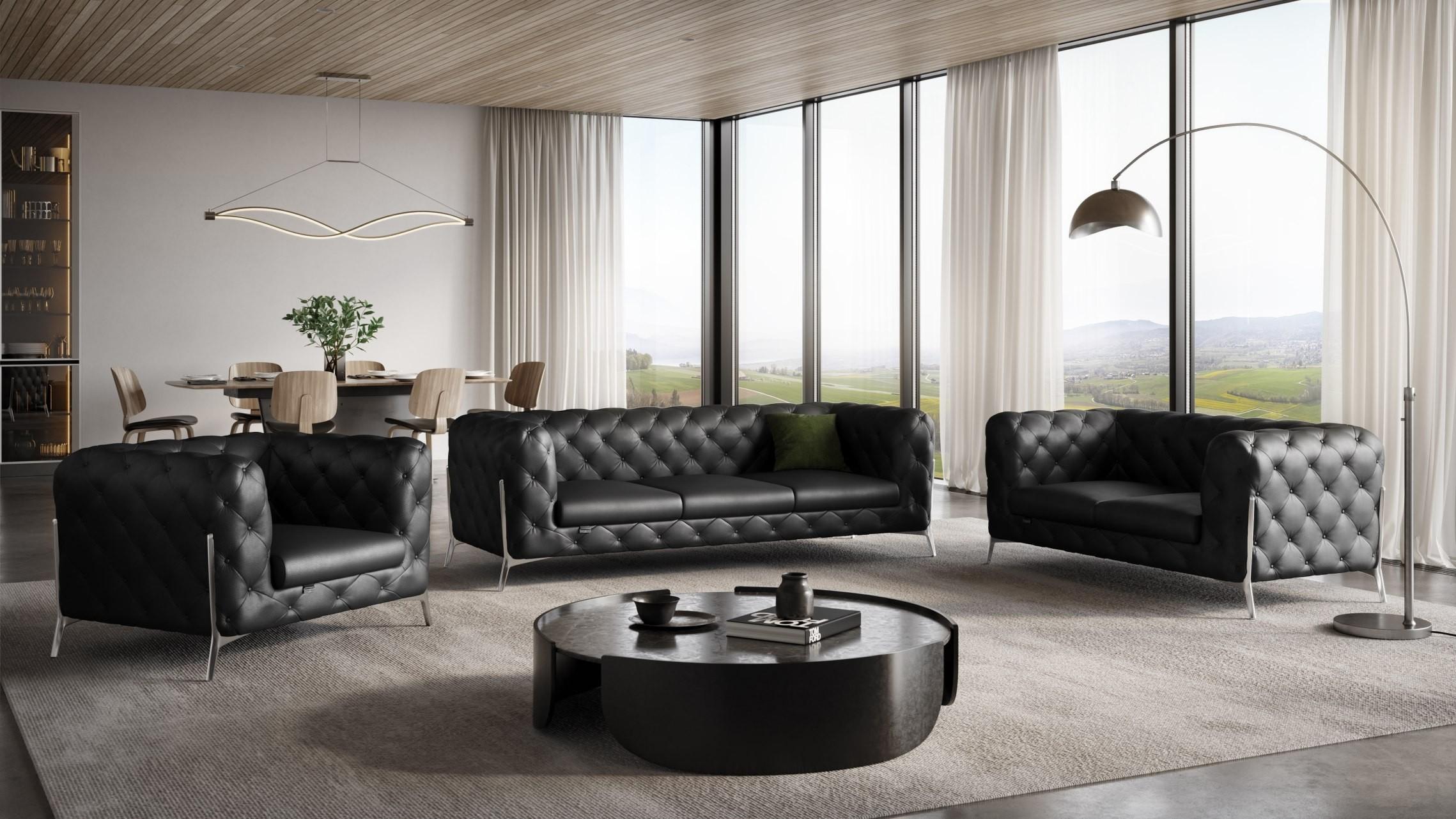 

    
Black Genuine Italian Leather Sofa Set 3Pcs Contemporary 970 Global United
