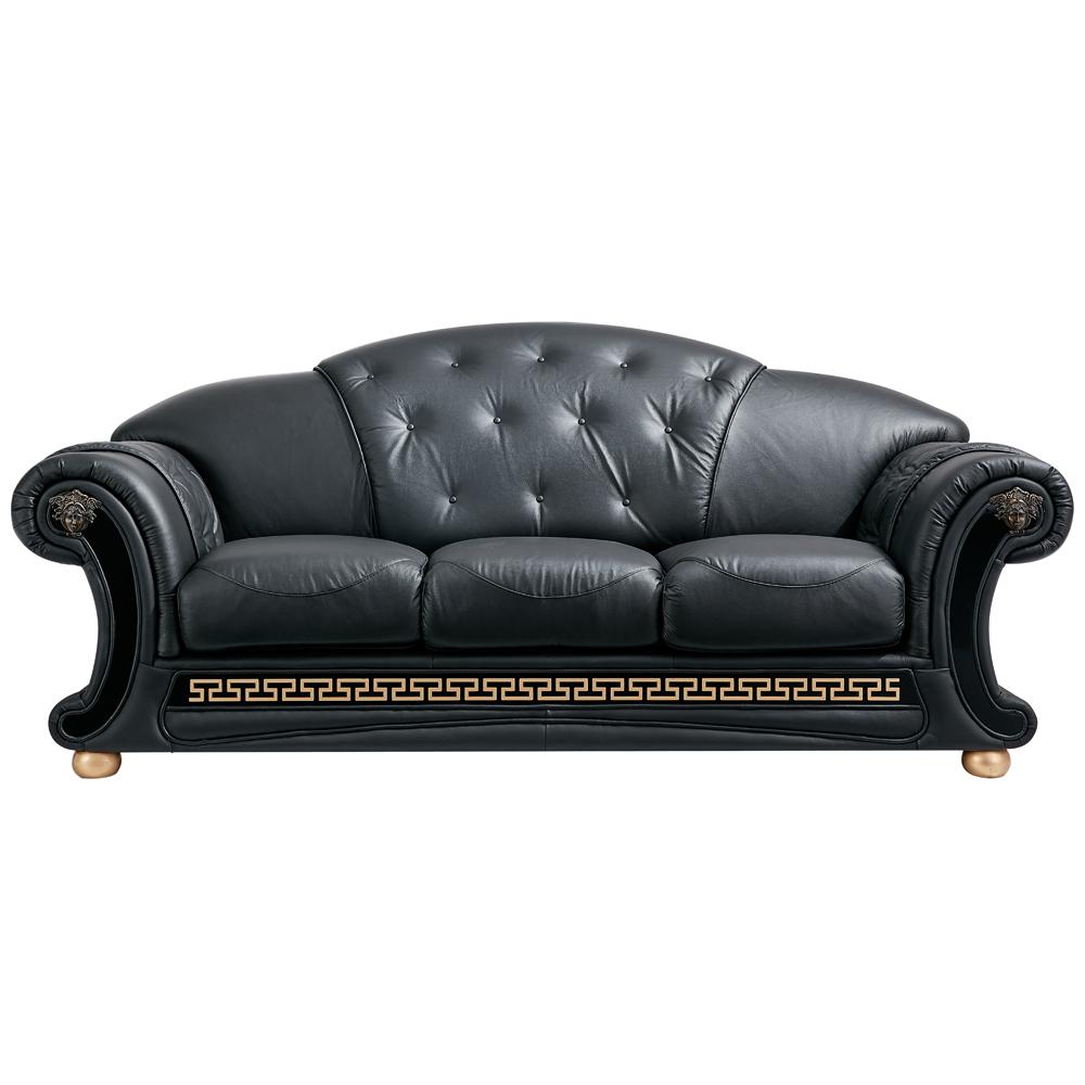 

    
Black Genuine Leather Sofa Traditional Made in Italy ESF Apolo

